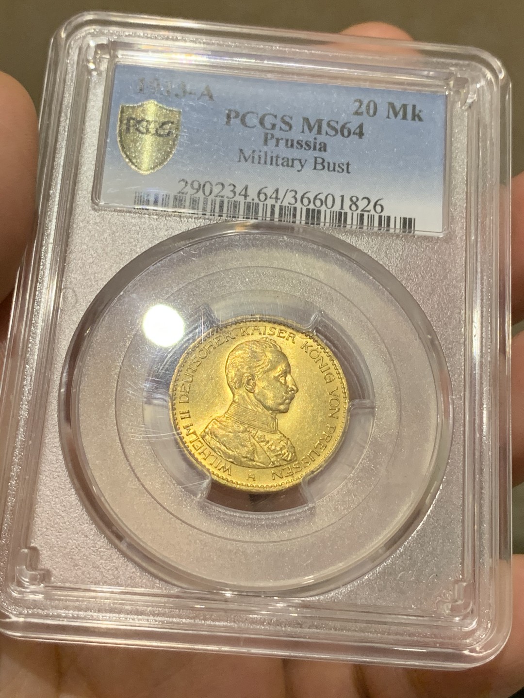 《竞宝斋》中天佳节（端午节特拍）6月12日-周日-第64场 PCGS MS64 德国 1913年 普鲁士 20马克 金币  高分好细节