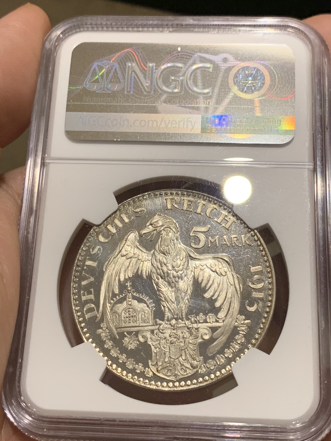 《竞宝斋》中天佳节（端午节特拍）6月12日-周日-第64场 冠军分 NGC-PF64 德国巴伐利亚 1913年 路德维希 5马克 镀银 样币 顶级藏品