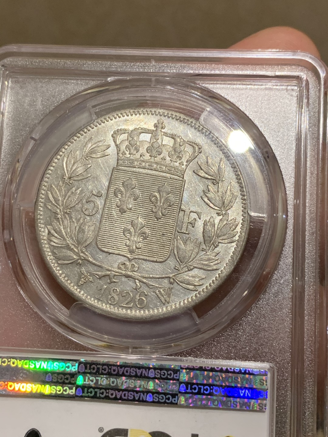 《竞宝斋》中天佳节（端午节特拍）6月12日-周日-第64场 第三名 PCGS-AU55 法国1826-W里尔厂 查理十世 5法郎 大银币 底光 细节一流 收藏级品相