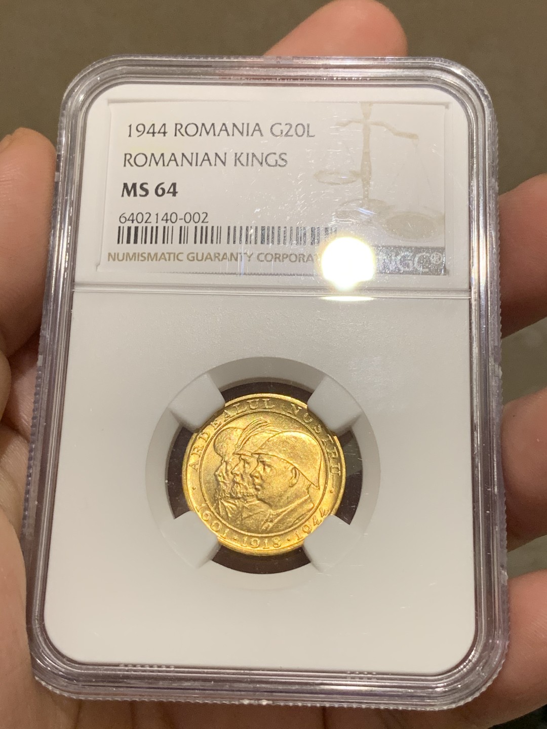 《竞宝斋》中天佳节（端午节特拍）6月12日-周日-第64场 NGC-MS64 罗马尼亚1944三国王金币上涨潜力品种今年4月HA拍卖到手要645美刀，现在国际邮路几乎停滞。喜欢罗马尼亚币的不容错过