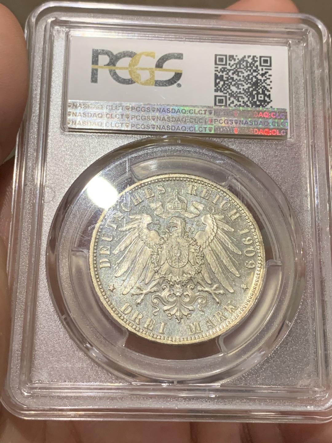 《竞宝斋》中天佳节（端午节特拍）6月12日-周日-第64场 PCGS PR62CAM 德国1909年巴伐利亚奥托精制3马克银币 远超62分的状态 凝霜如镜