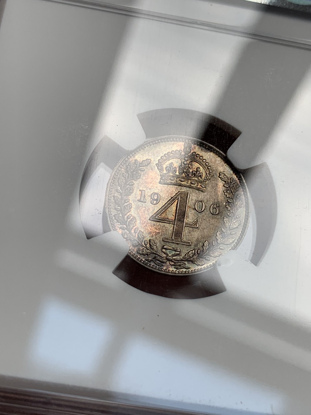 《竞宝斋》中天佳节（端午节特拍）6月12日-周日-第64场 NGC MS63-64 英国 1906年 爱七 灌足节 银币一套4枚，黑五彩包浆 整齐划一 状态均匀 不多见的年份 PL感十足 值得收藏