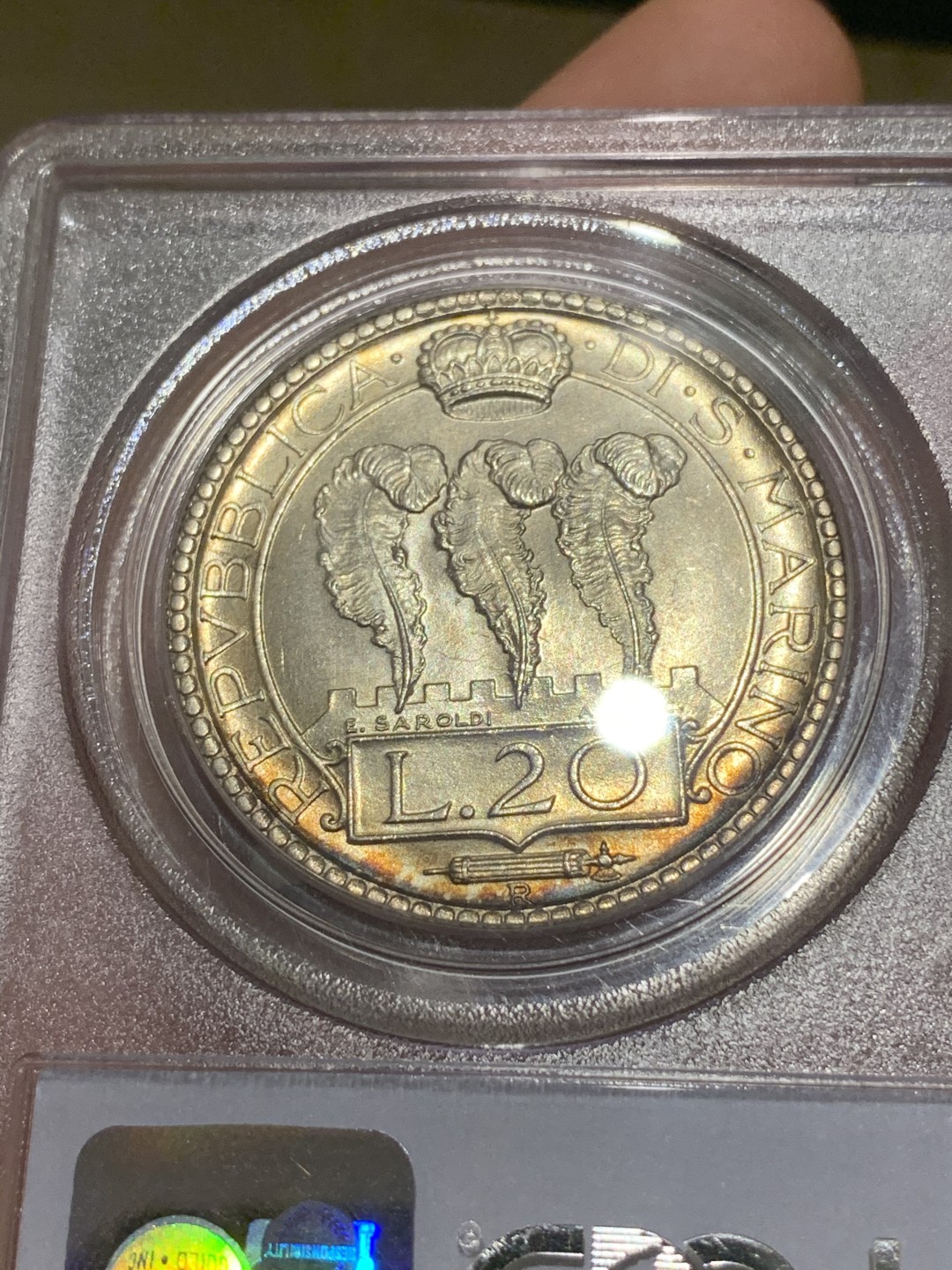 《竞宝斋》中天佳节（端午节特拍）6月12日-周日-第64场 PCGS亚军分 圣马力诺1935年 20里拉 银币 双面淡金包浆  视频美伦美幻  1万枚的发行量来说 会是新的收藏风口 值得