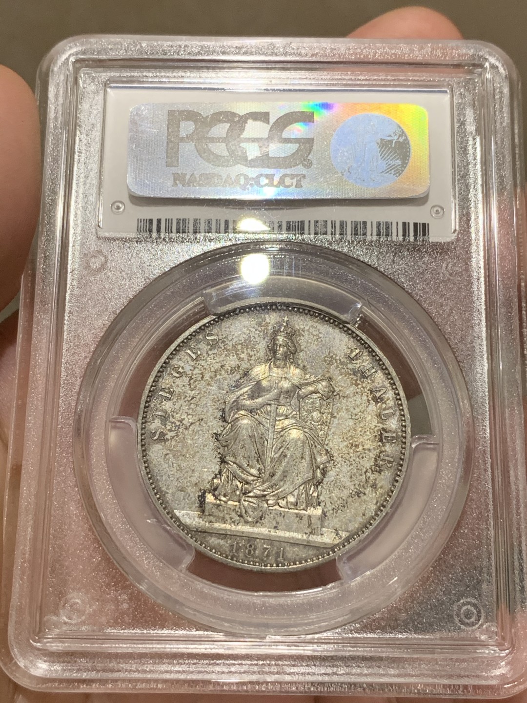 《竞宝斋》中天佳节（端午节特拍）6月12日-周日-第64场 PCGS-MS64  1871普鲁士胜利泰勒 顶级分数 五彩包浆 鼻子尖尖