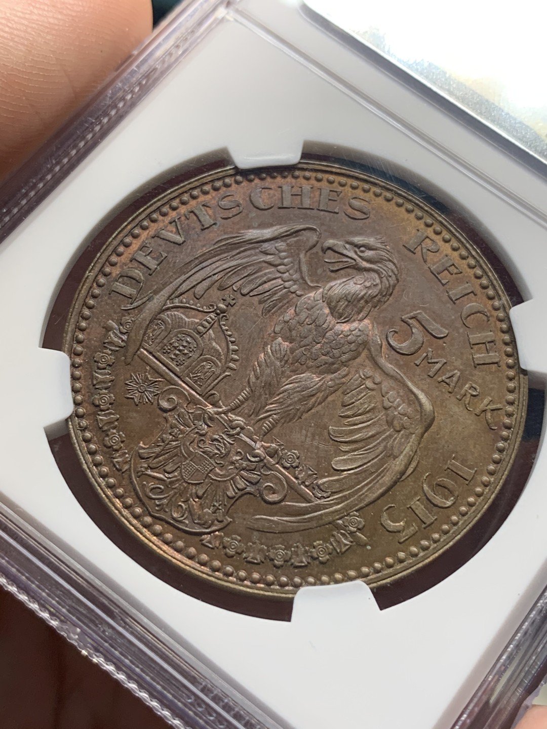 《竞宝斋》中天佳节（端午节特拍）6月12日-周日-第64场 NGC-PF63BN 德国普鲁士 1913年 威廉二世 5马克精制样币 卡尔哥茨作品 还保持有铜光