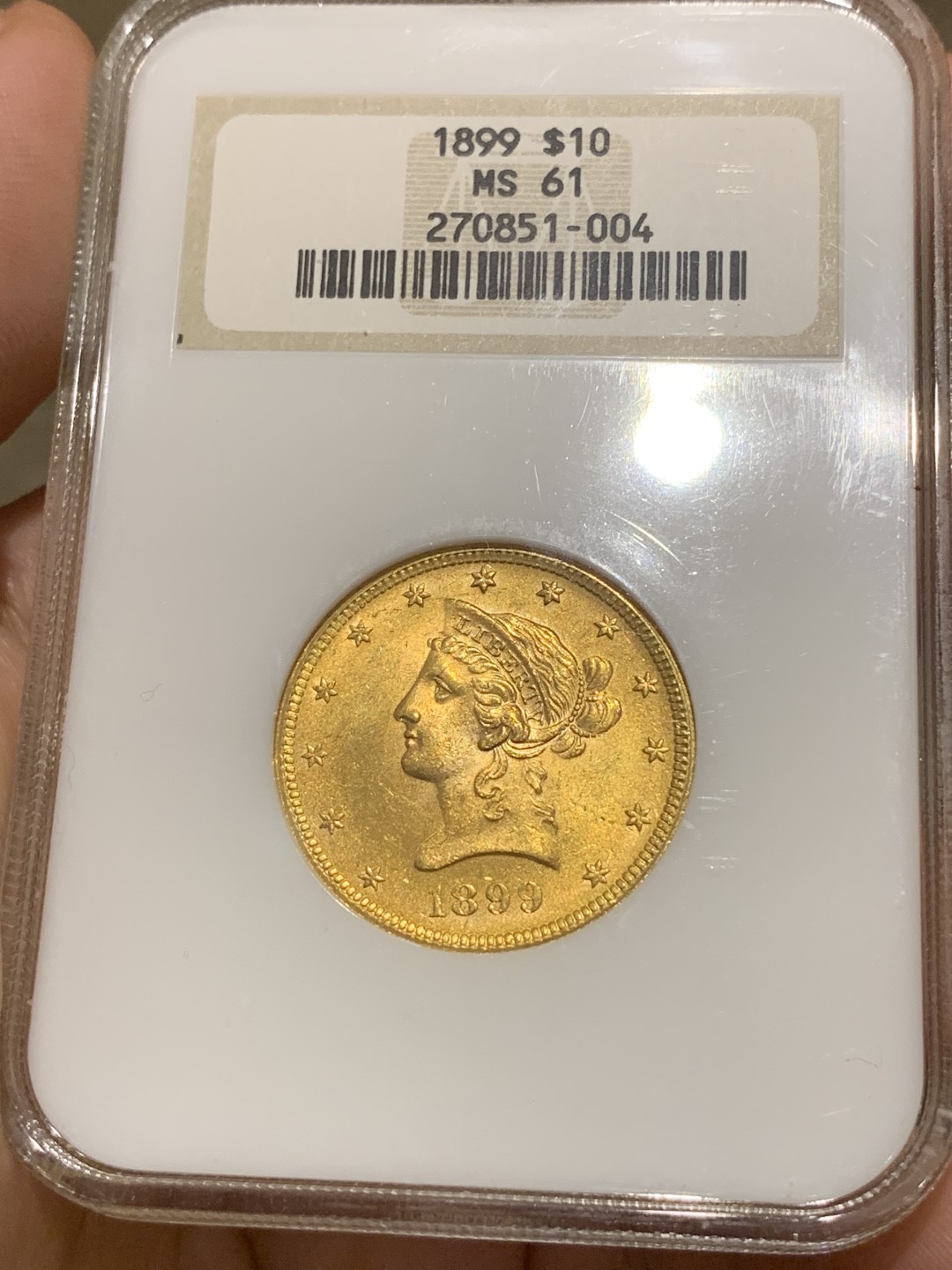 《竞宝斋》中天佳节（端午节特拍）6月12日-周日-第64场 NGC MS61 美国 1899 10美金 金币 16.7克  早期老盒 保存的非常好 喜欢的请多把握