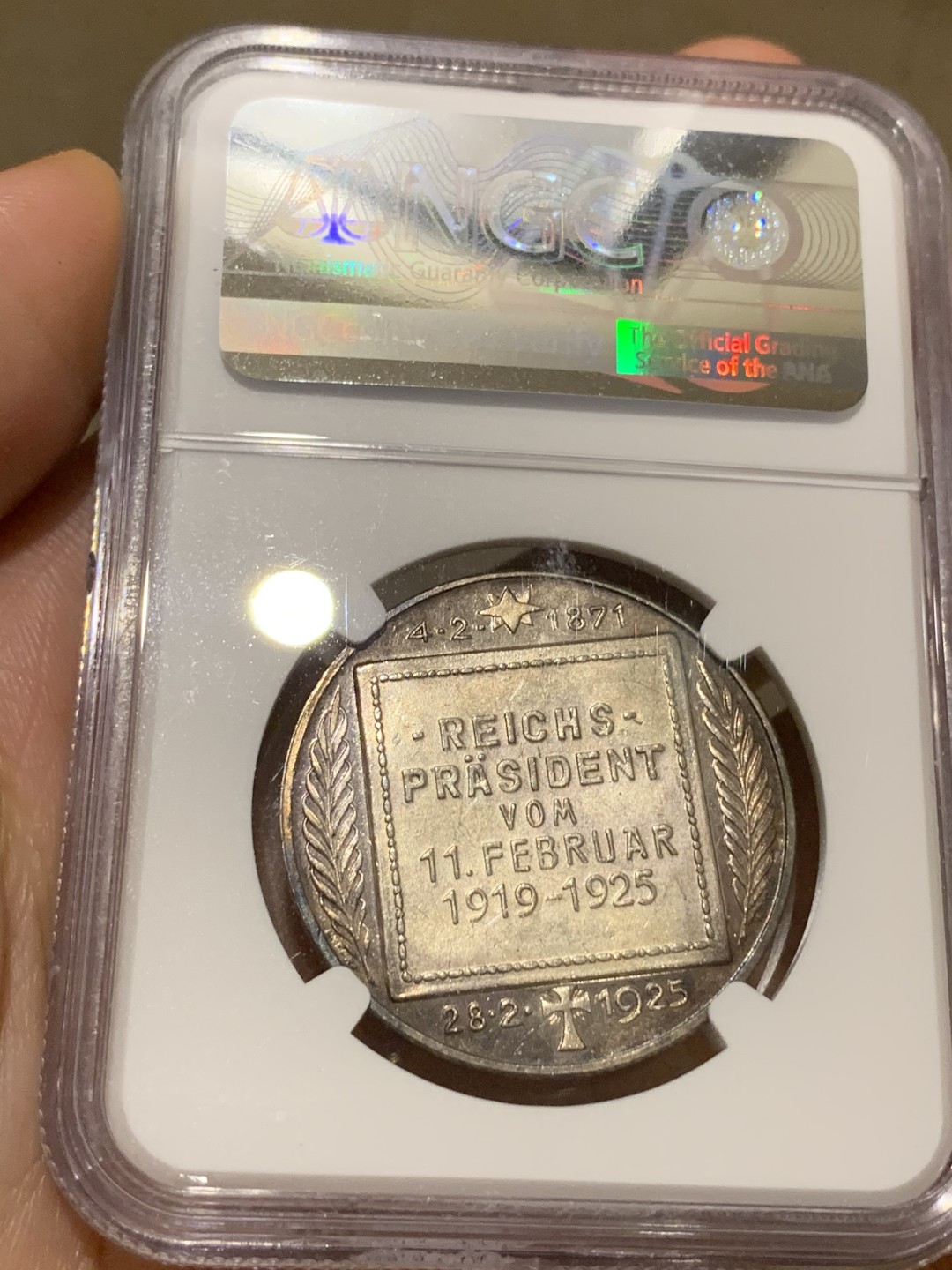 《竞宝斋》中天佳节（端午节特拍）6月12日-周日-第64场 NGC MS63 德国 1925年 艾尔伯特逝世纪念银章 蓝紫色包浆 镜面地板 感觉给低了