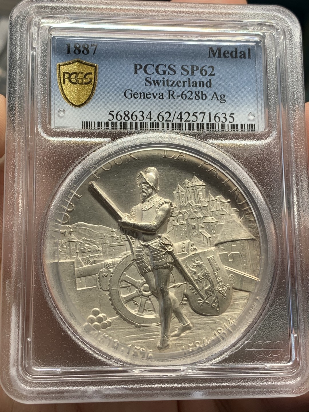 《竞宝斋》中天佳节（端午节特拍）6月12日-周日-第64场 PCGS SP62 瑞士1887年日内瓦射击节高浮雕精美大银章 加厚盒封装 越来越喜欢瑞士章了
