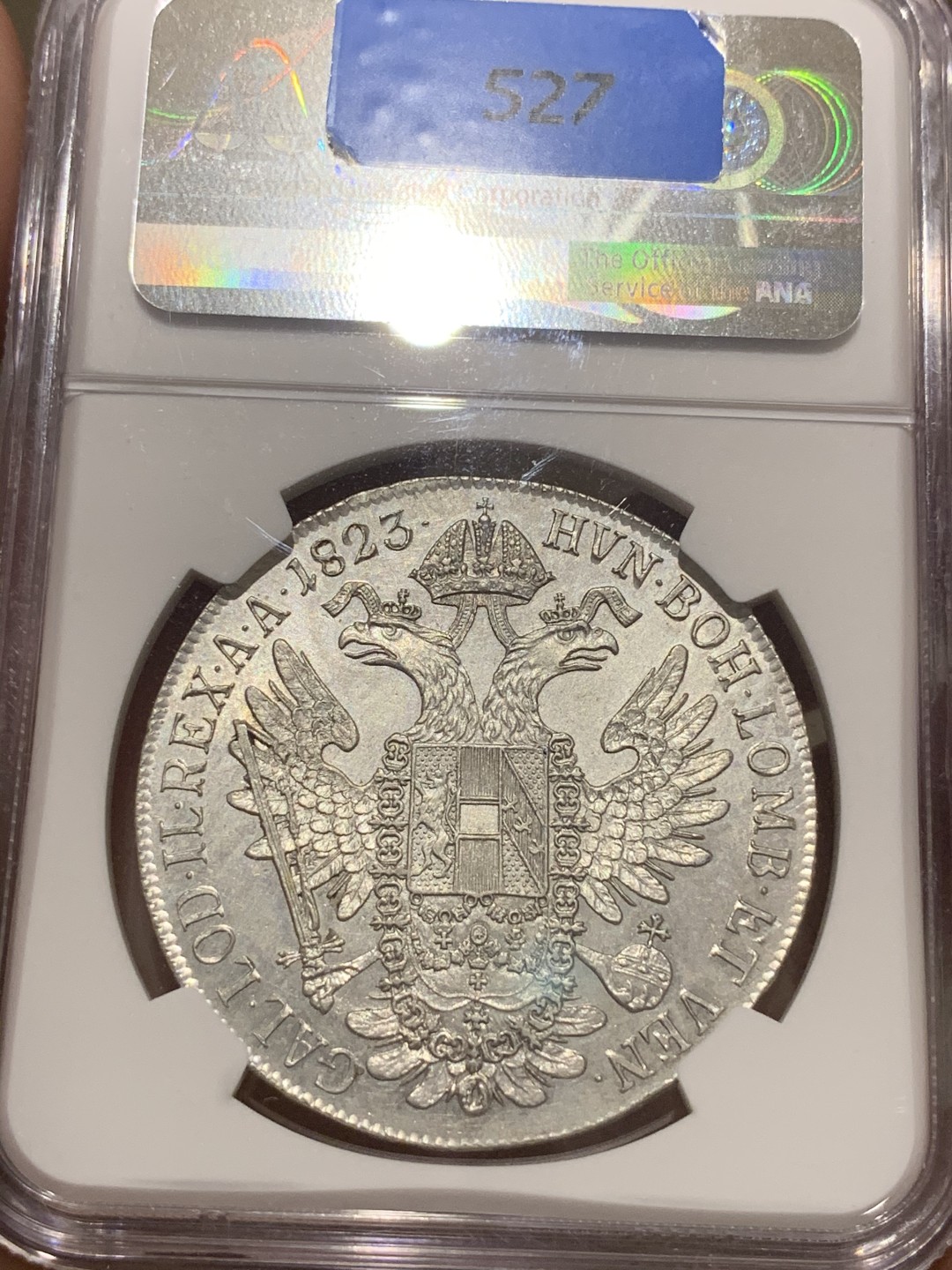 《竞宝斋》中天佳节（端午节特拍）6月12日-周日-第64场 NGC-MS62 奥匈帝国 1823-C 弗朗茨一世泰勒 N/P 唯一冠军分 鹰面浮雕细腻 底板完好 收藏级高分