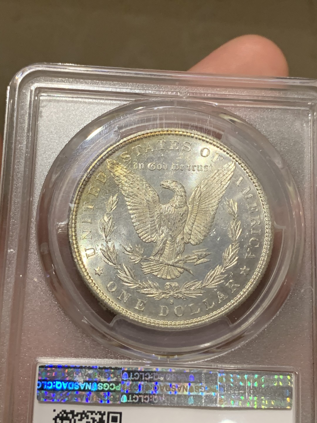 《竞宝斋》中天佳节（端午节特拍）6月12日-周日-第64场 PCGS MS65+ 美国摩根1880年 高分月牙彩 色谱完整难得一见 集光色于一身