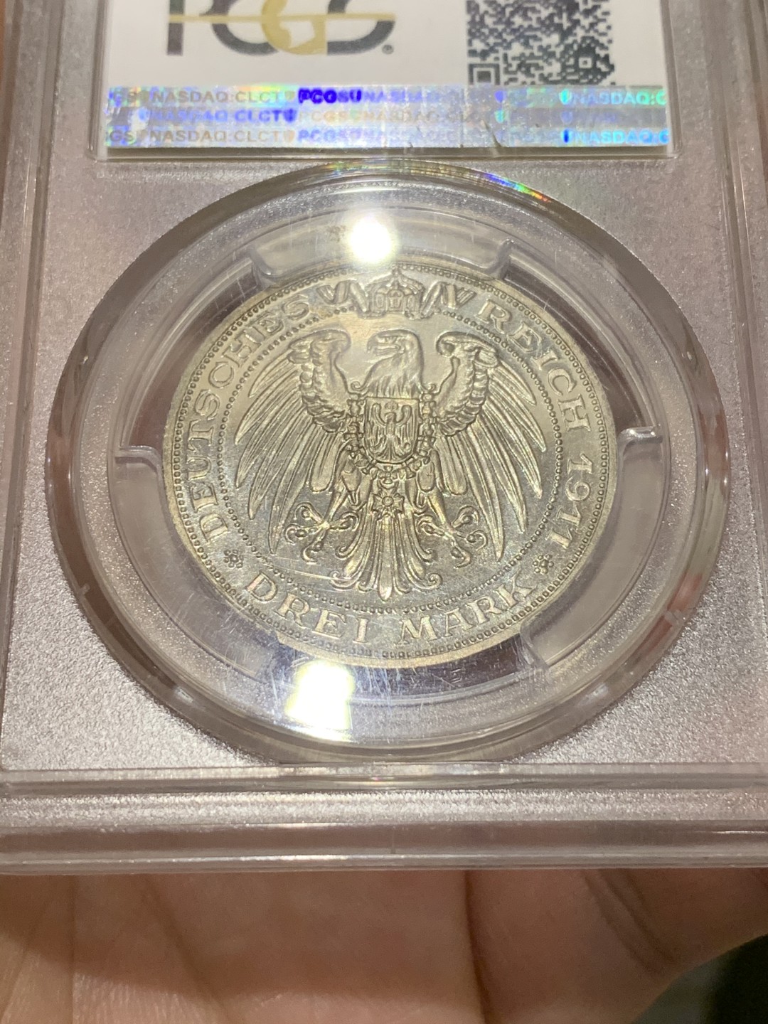 《竞宝斋》中天佳节（端午节特拍）6月12日-周日-第64场 PCGS PR64 德国1911年普鲁士布雷斯劳大学3精制3马克银币 凝霜镜面感十足