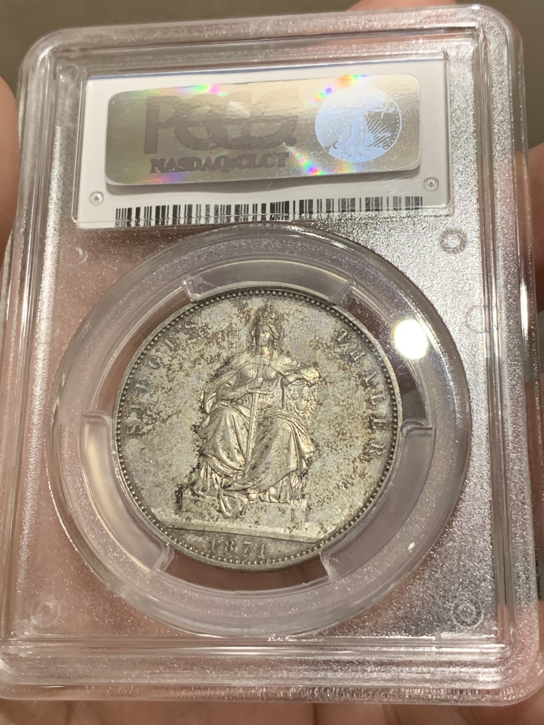 《竞宝斋》中天佳节（端午节特拍）6月12日-周日-第64场 PCGS-MS64  1871普鲁士胜利泰勒 顶级分数 五彩包浆 鼻子尖尖