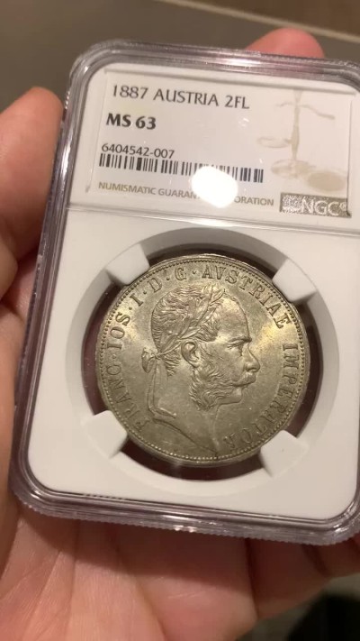 《竞宝斋》中天佳节（端午节特拍）6月12日-周日-第64场 NGC-MS63 奥地利 1887年 佛兰茨一世 2福林 大银币 老包浆带转光 顶级品相 第四名
