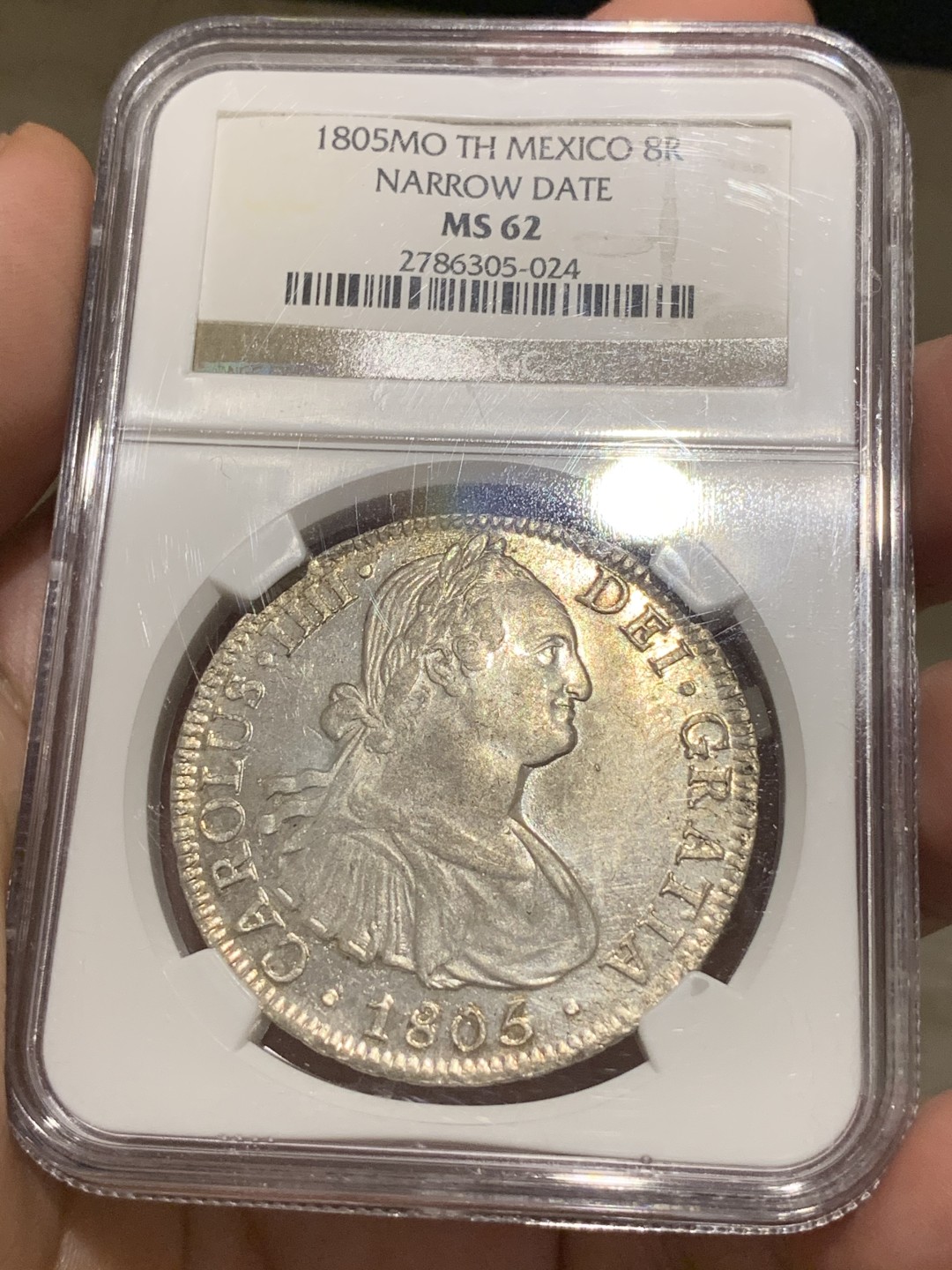 《竞宝斋》中天佳节（端午节特拍）6月12日-周日-第64场 NGC MS62 墨西哥 1805年 卡四双柱 8瑞斯 Narrow Date 镜面底板 双面全深打