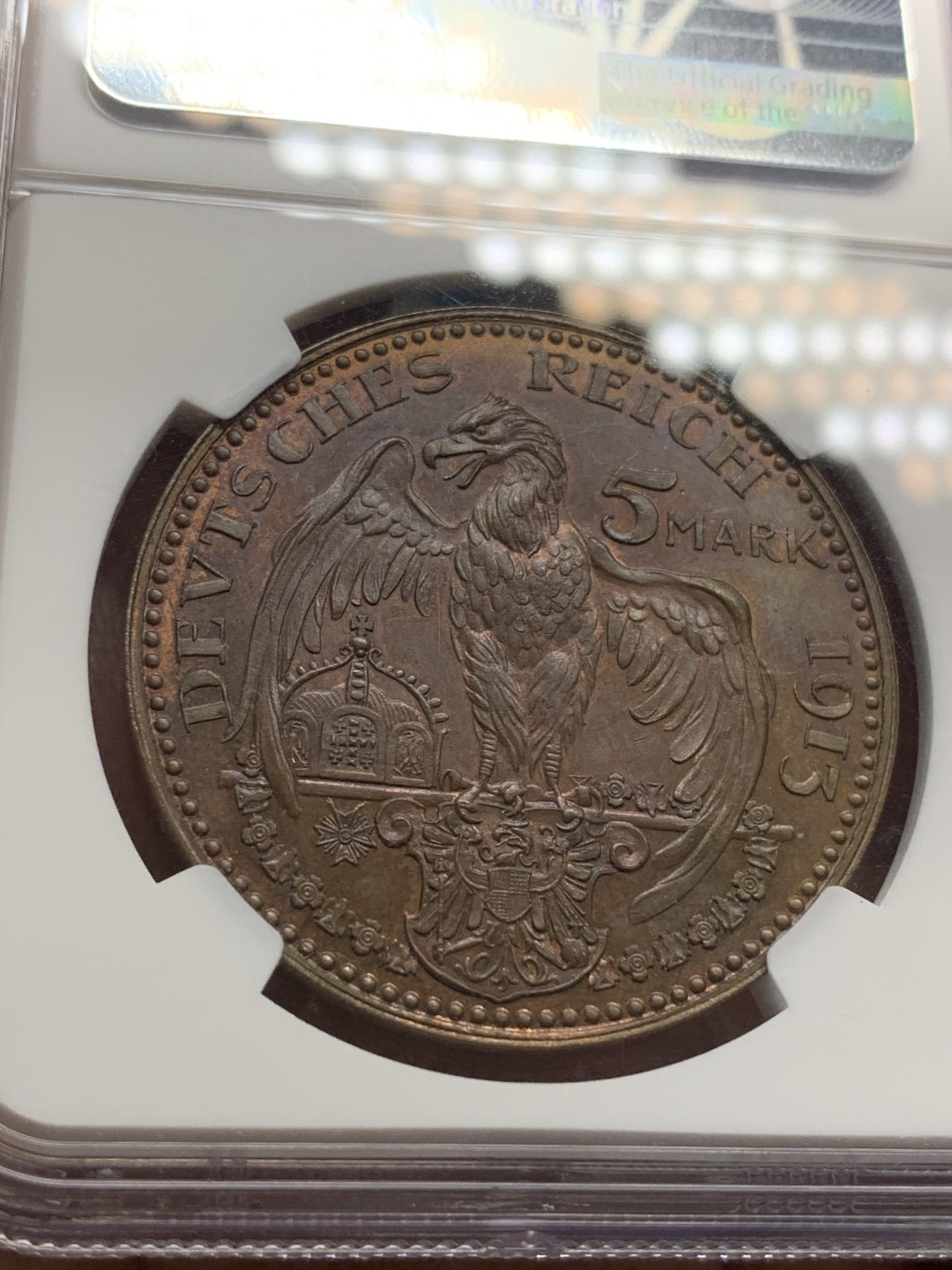 《竞宝斋》中天佳节（端午节特拍）6月12日-周日-第64场 NGC-PF63BN 德国普鲁士 1913年 威廉二世 5马克精制样币 卡尔哥茨作品 还保持有铜光