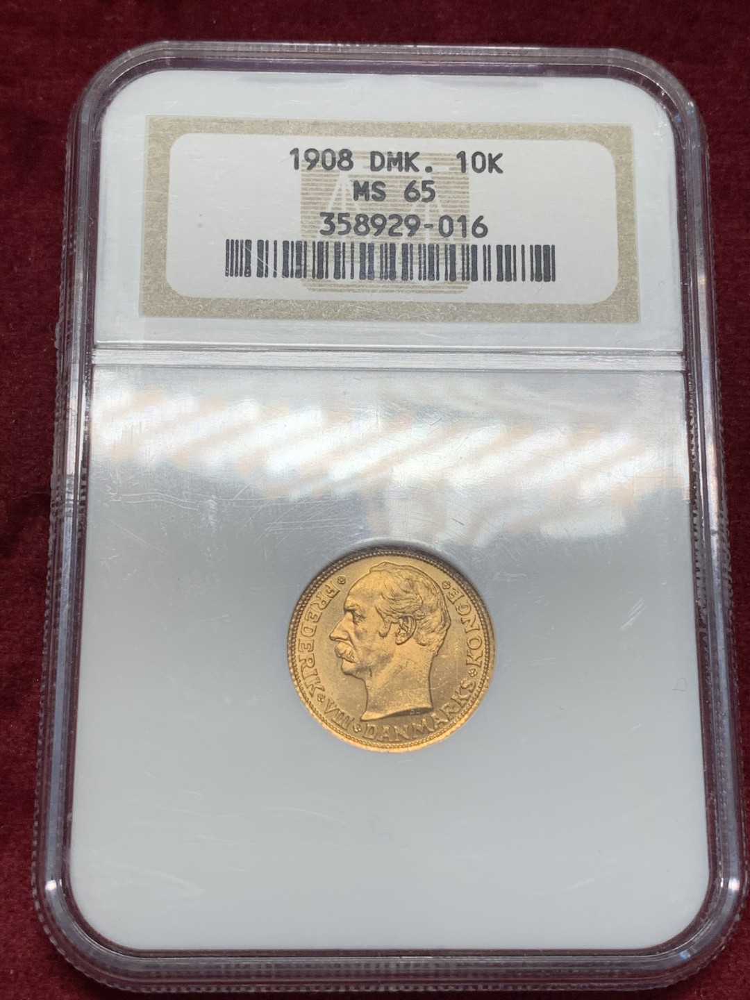 《竞宝斋》中天佳节（端午节特拍）6月12日-周日-第64场 NGC MS65 丹麦 1908年  弗雷德里希八世10克朗 金币 北欧货币联盟标准流通金币