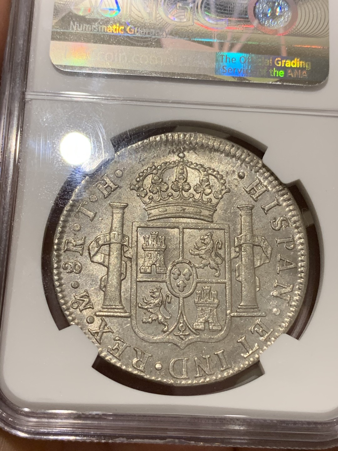 《竞宝斋》中天佳节（端午节特拍）6月12日-周日-第64场 NGC MS63 难得高分 墨西哥1807年卡四  双柱 大银币 深打 镜面底板 状态不一般 之前有枚竞宝斋1.2W成交 潜力品种