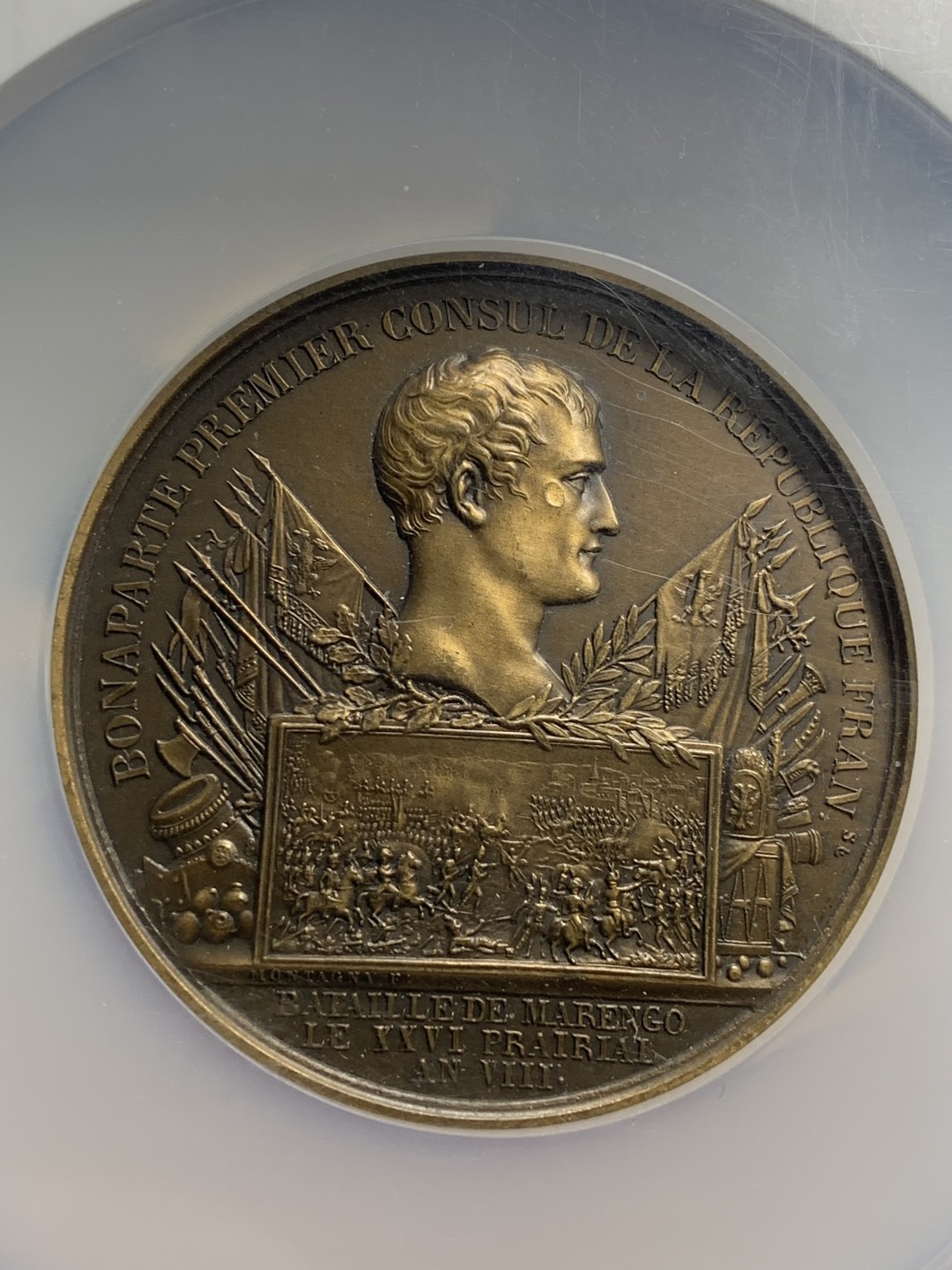 《竞宝斋》中天佳节（端午节特拍）6月12日-周日-第64场 NGC MS62 法国1800年拿破仑一世马伦哥战役纪念大铜章 N大盒封装 精美大气 经典品种