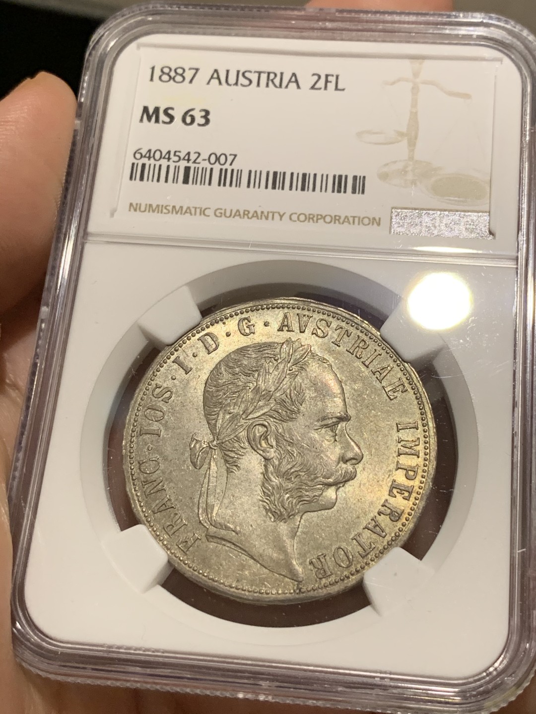《竞宝斋》中天佳节（端午节特拍）6月12日-周日-第64场 NGC-MS63 奥地利 1887年 佛兰茨一世 2福林 大银币 老包浆带转光 顶级品相 第四名