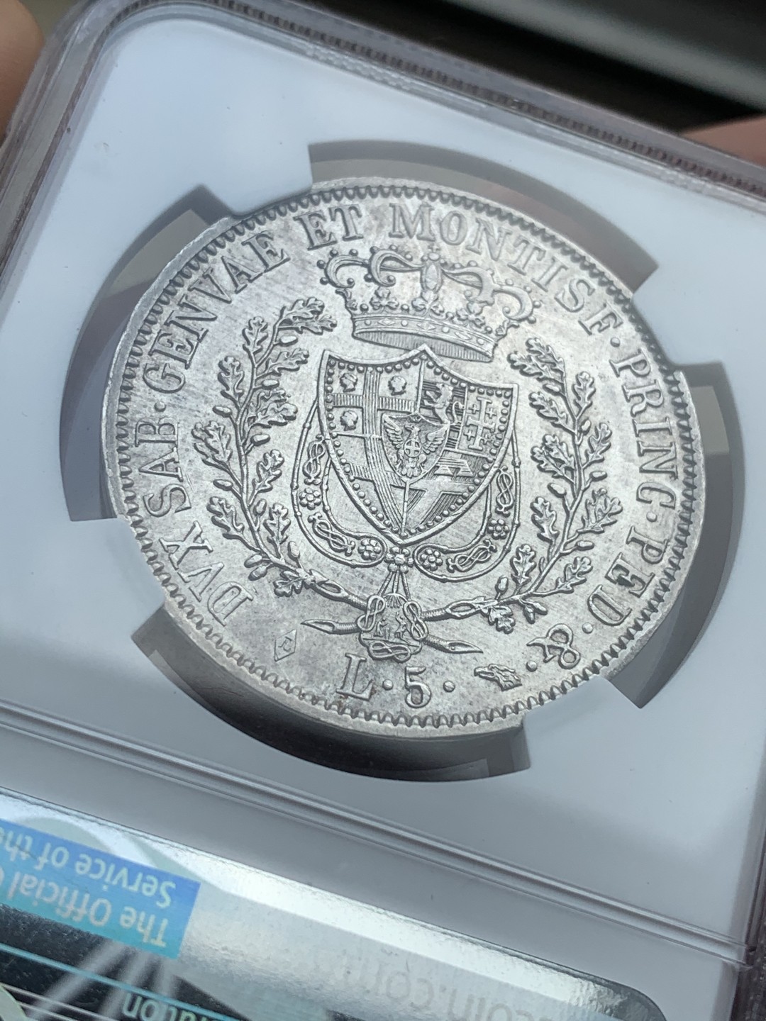 《竞宝斋》中天佳节（端午节特拍）6月12日-周日-第64场 NGC冠军分-MS62意大利撒丁王国1828年5里拉，都灵厂唯一最高分。同款64+折合人民币3.6万。性价比极高