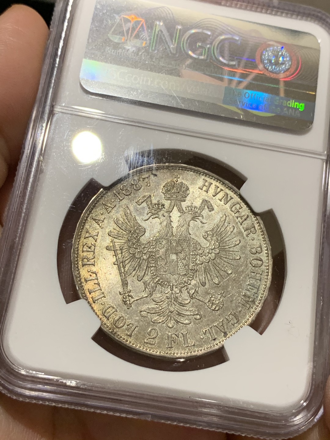 《竞宝斋》中天佳节（端午节特拍）6月12日-周日-第64场 NGC-MS63 奥地利 1887年 佛兰茨一世 2福林 大银币 老包浆带转光 顶级品相 第四名