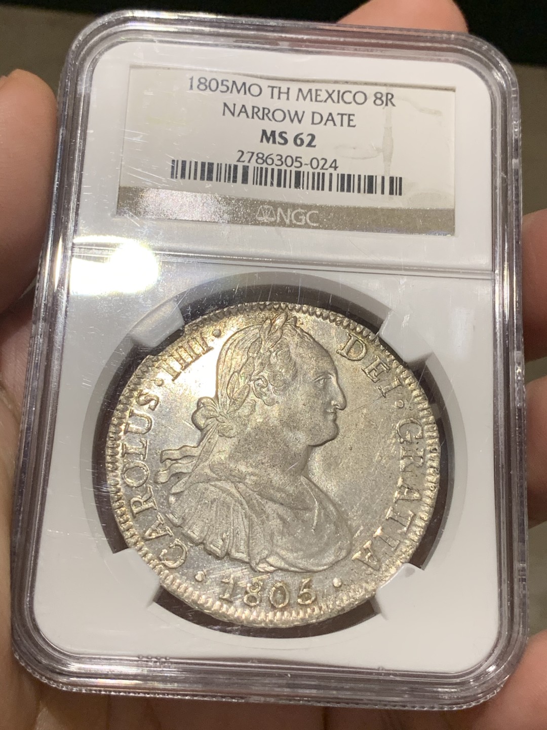 《竞宝斋》中天佳节（端午节特拍）6月12日-周日-第64场 NGC MS62 墨西哥 1805年 卡四双柱 8瑞斯 Narrow Date 镜面底板 双面全深打
