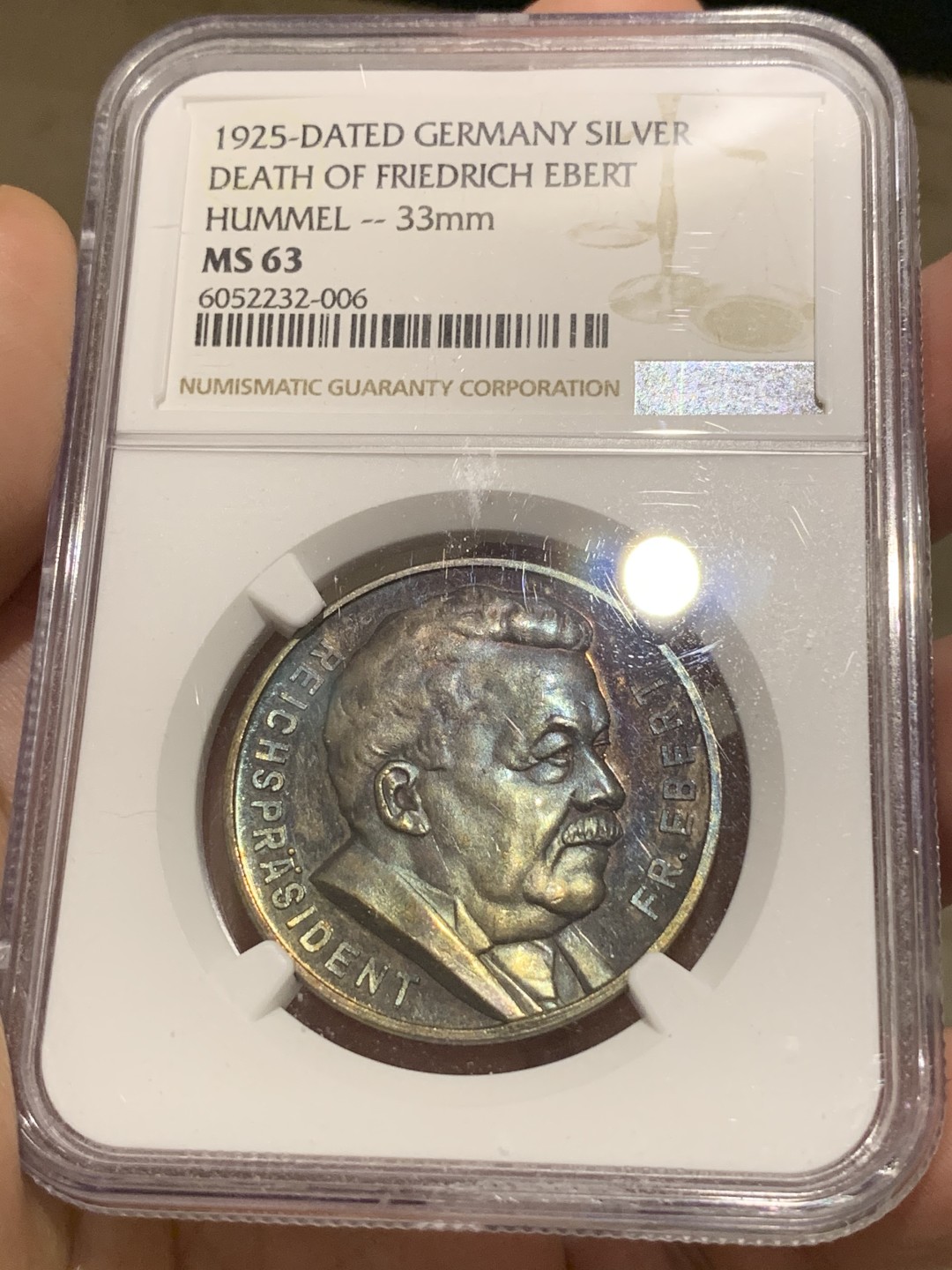 《竞宝斋》中天佳节（端午节特拍）6月12日-周日-第64场 NGC MS63 德国 1925年 艾尔伯特逝世纪念银章 蓝紫色包浆 镜面地板 感觉给低了