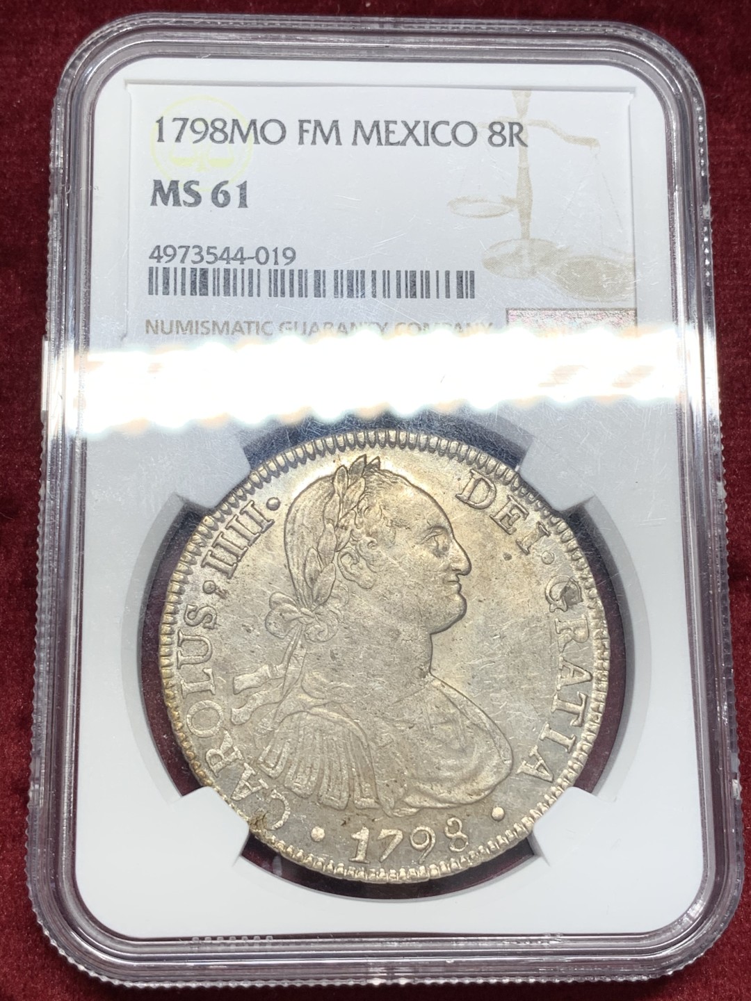 《竞宝斋》中天佳节（端午节特拍）6月12日-周日-第64场 NGC-MS61 墨西哥双柱 卡洛斯四世 1798 8里亚尔 卡四早期年份  熟悉面孔 不一样的状态 值得拥有