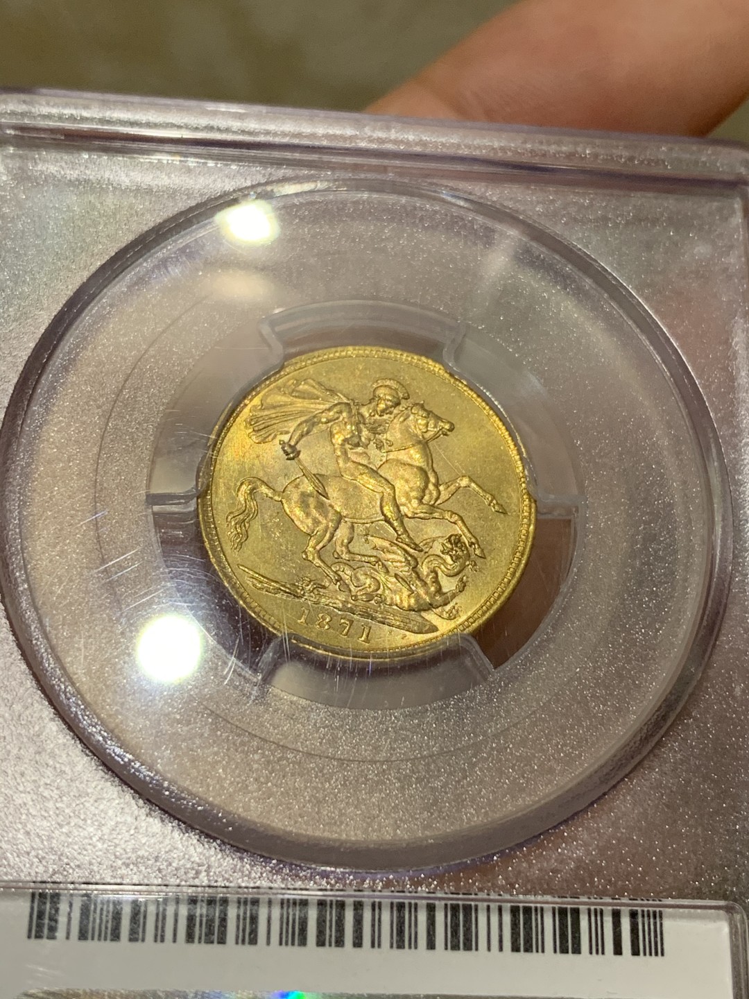 《竞宝斋》中天佳节（端午节特拍）6月12日-周日-第64场 PCGS MS63+ 英国 1871年 维多利亚 年轻头像 1索维林 马剑金币 难得状态 英国本土版本