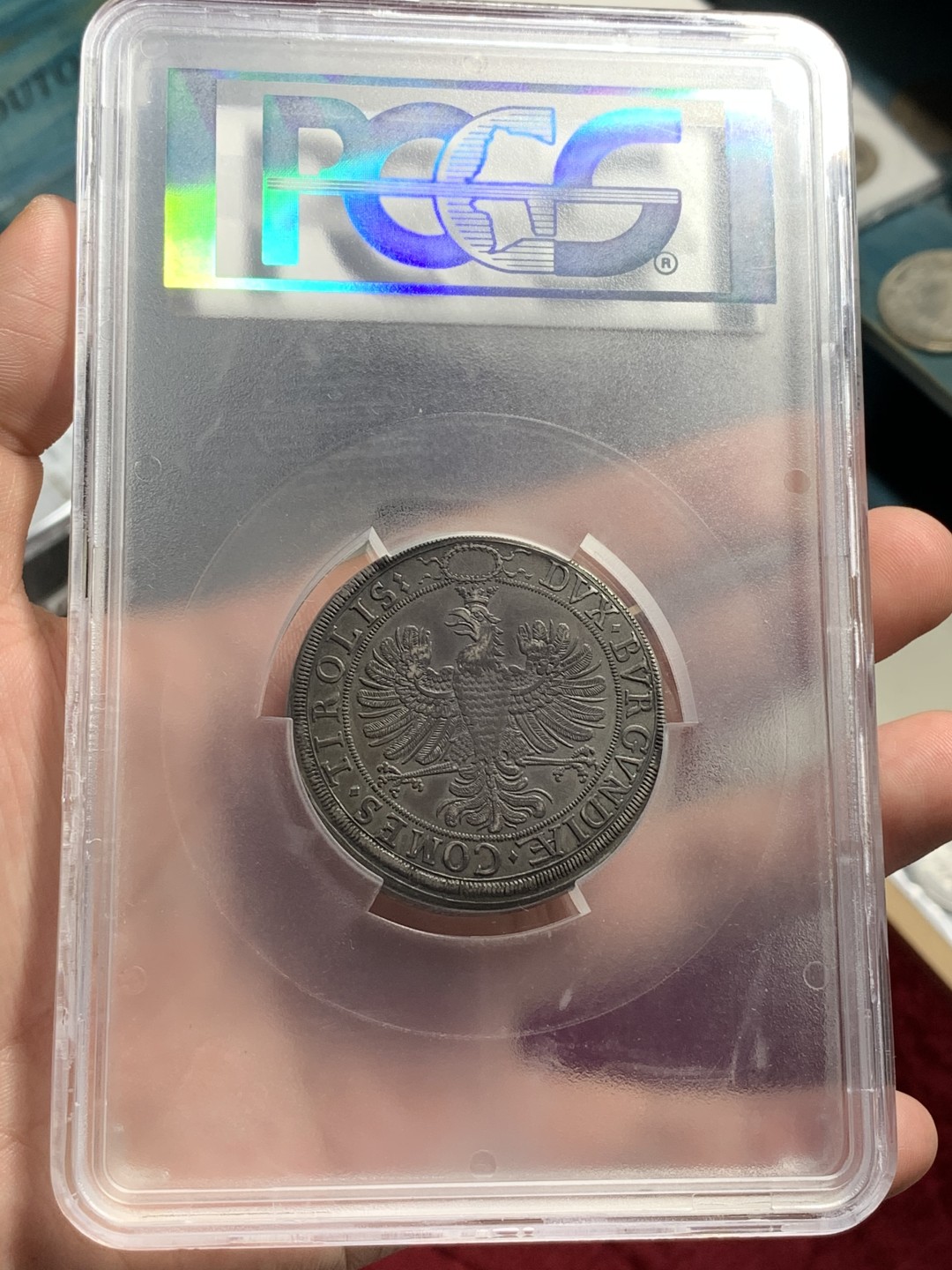 《竞宝斋》中天佳节（端午节特拍）6月12日-周日-第64场 PCGS AU50 神圣罗马帝国 1626年 利奥波德五世和美第奇大公大婚 2泰勒银币（重57） 纯黑深五彩包浆 没有铸裂，双面全深打 难得品相