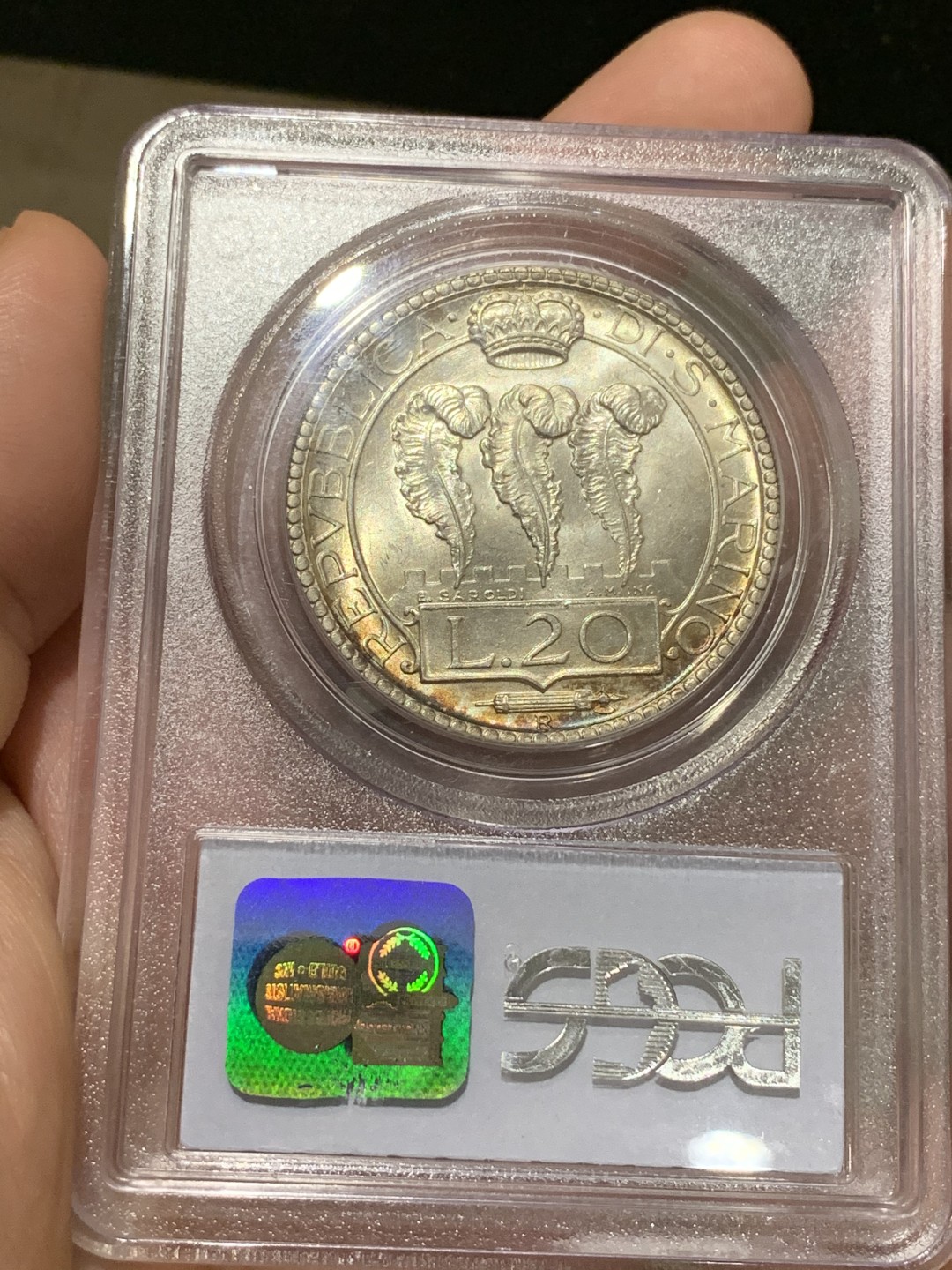 《竞宝斋》中天佳节（端午节特拍）6月12日-周日-第64场 PCGS亚军分 圣马力诺1935年 20里拉 银币 双面淡金包浆  视频美伦美幻  1万枚的发行量来说 会是新的收藏风口 值得