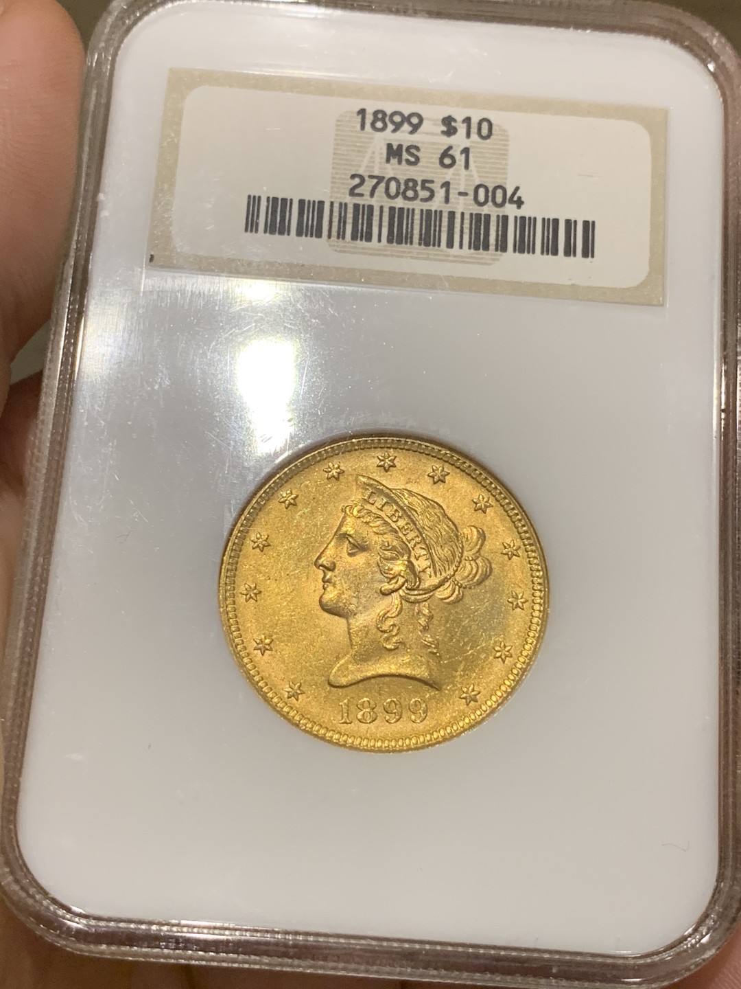 《竞宝斋》中天佳节（端午节特拍）6月12日-周日-第64场 NGC MS61 美国 1899 10美金 金币 16.7克  早期老盒 保存的非常好 喜欢的请多把握