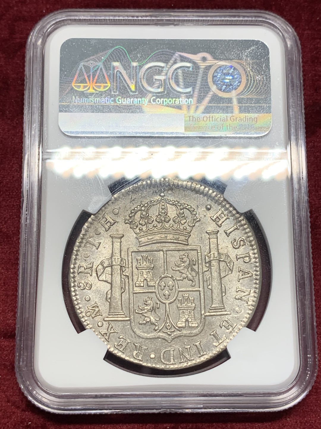 《竞宝斋》中天佳节（端午节特拍）6月12日-周日-第64场 NGC MS63 难得高分 墨西哥1807年卡四  双柱 大银币 深打 镜面底板 状态不一般 之前有枚竞宝斋1.2W成交 潜力品种