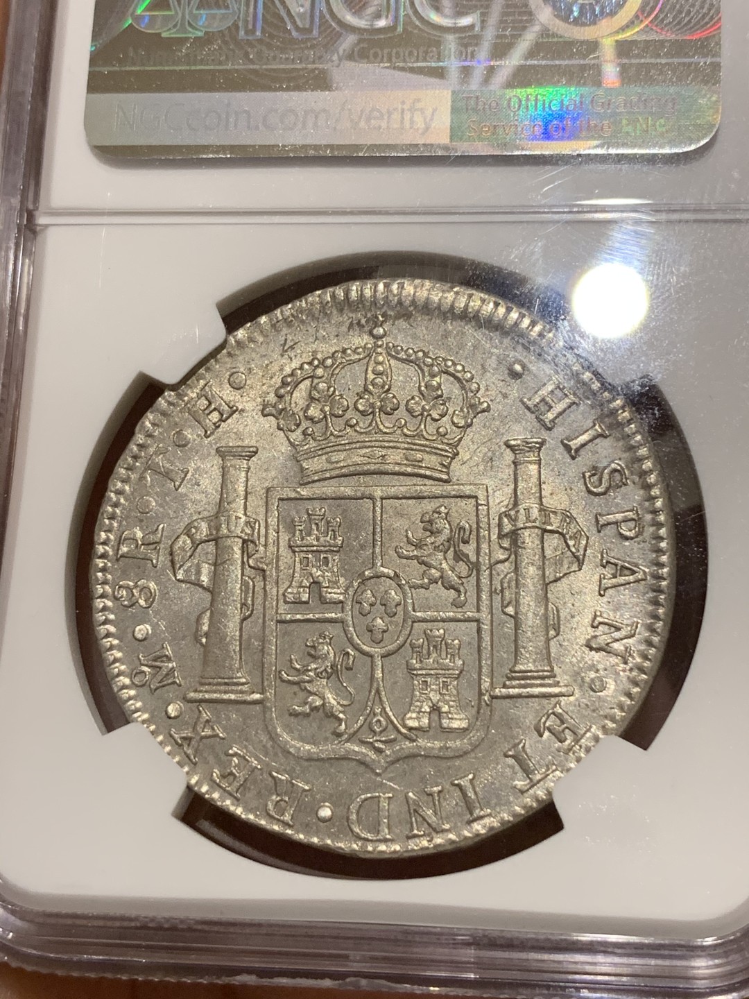 《竞宝斋》中天佳节（端午节特拍）6月12日-周日-第64场 NGC MS63 难得高分 墨西哥1807年卡四  双柱 大银币 深打 镜面底板 状态不一般 之前有枚竞宝斋1.2W成交 潜力品种