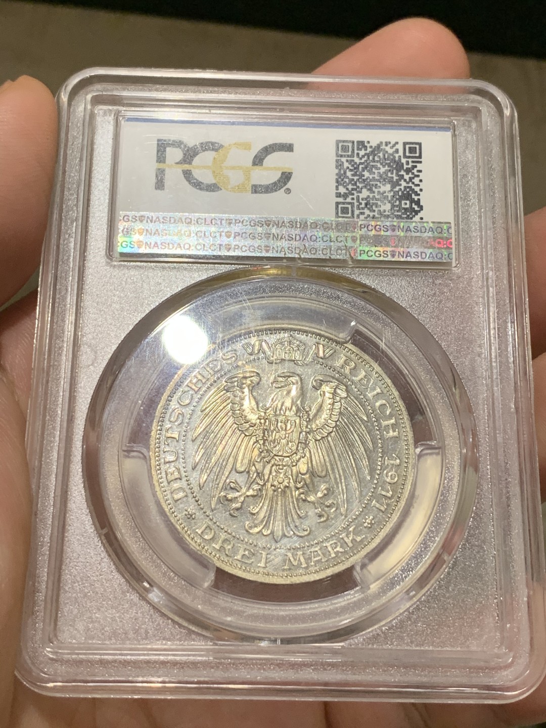 《竞宝斋》中天佳节（端午节特拍）6月12日-周日-第64场 PCGS PR64 德国1911年普鲁士布雷斯劳大学3精制3马克银币 凝霜镜面感十足