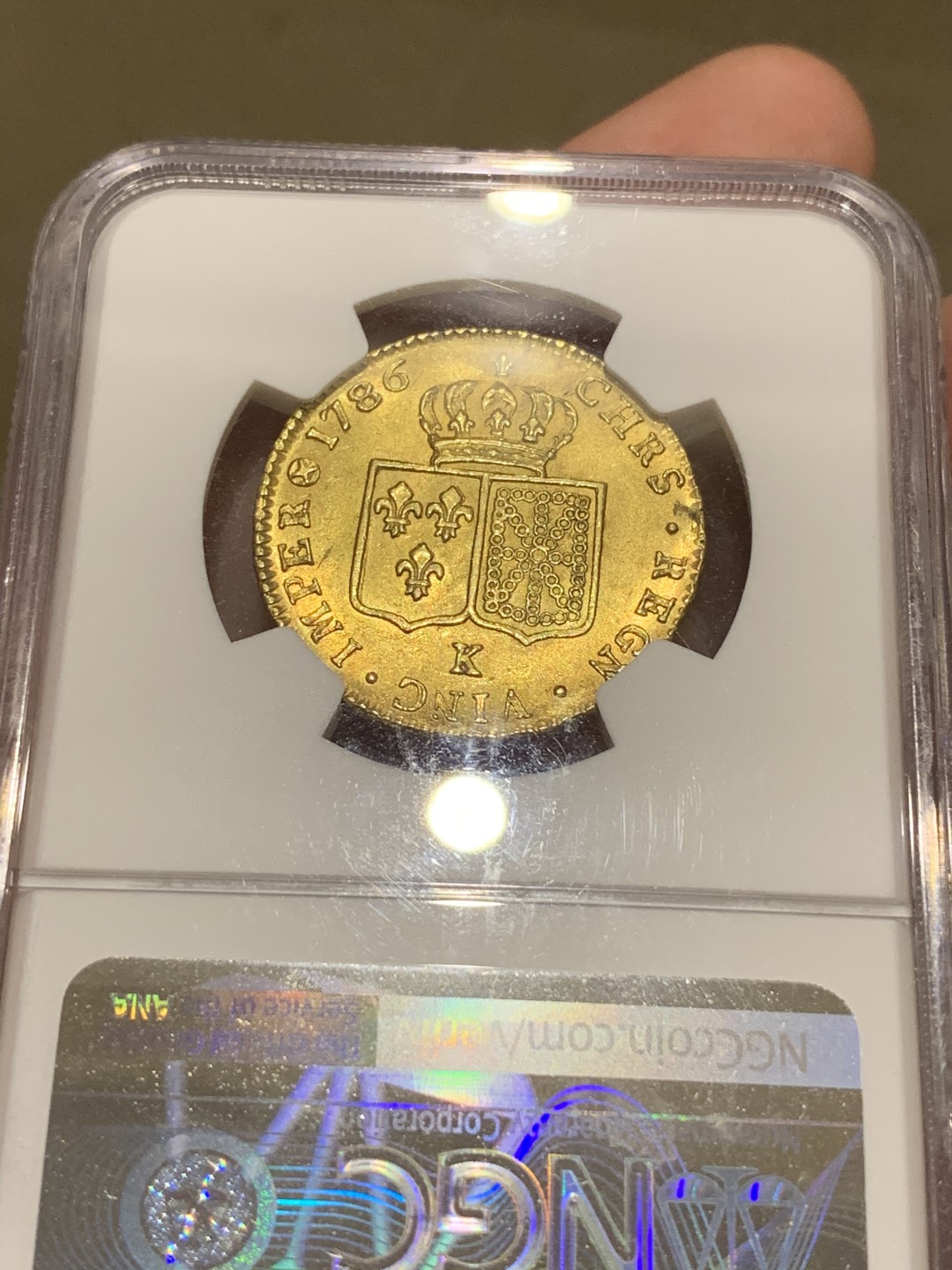 《竞宝斋》中天佳节（端午节特拍）6月12日-周日-第64场 NGC MS61 1786年法国路易十六2金路易 深打无减重，在同期法国币中非常难得，同分中的战斗机，15.3克，917金