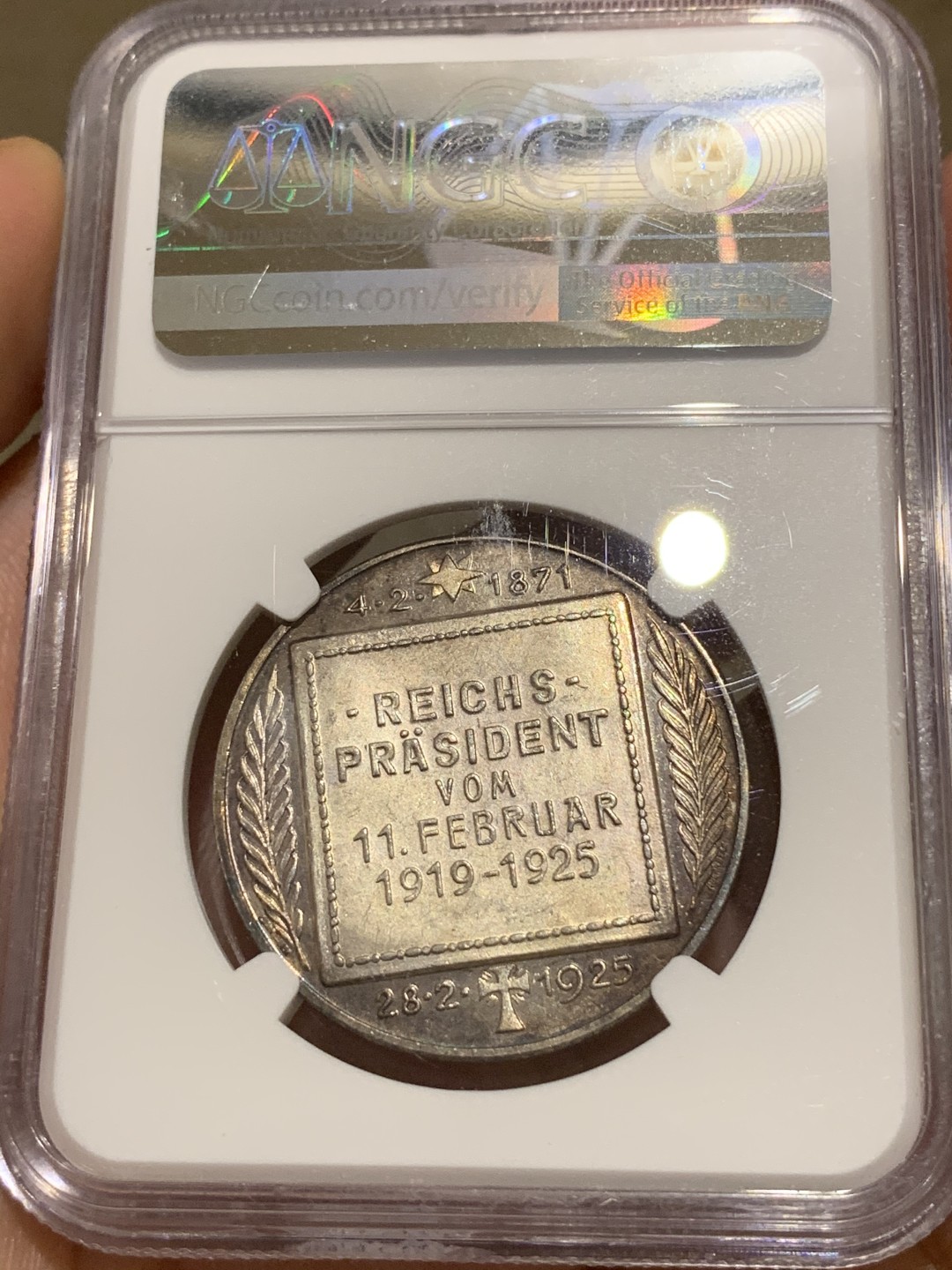 《竞宝斋》中天佳节（端午节特拍）6月12日-周日-第64场 NGC MS63 德国 1925年 艾尔伯特逝世纪念银章 蓝紫色包浆 镜面地板 感觉给低了