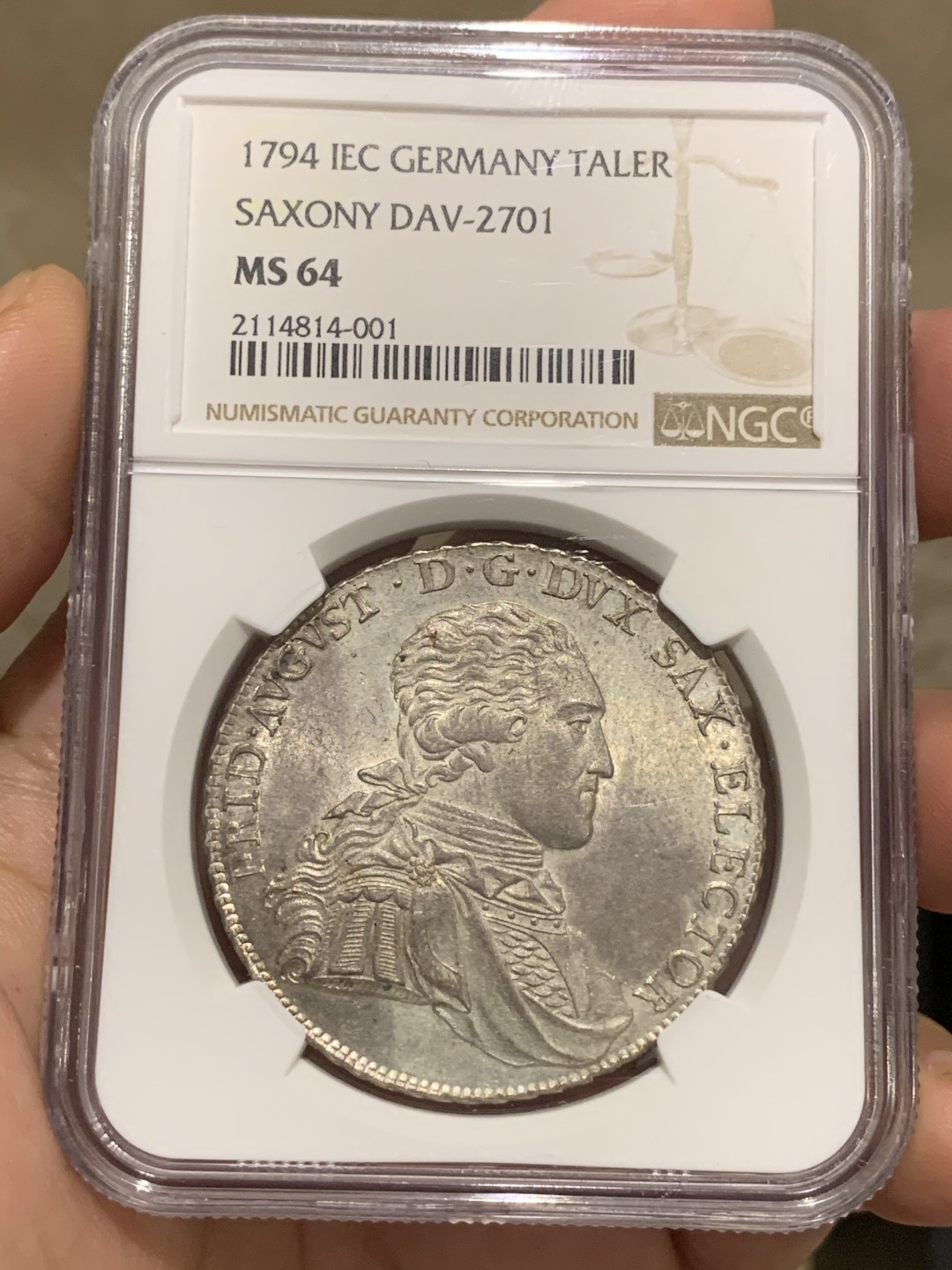 《竞宝斋》中天佳节（端午节特拍）6月12日-周日-第64场 NGC 唯一冠军 德国 1794年IEC版 萨克森泰勒大银币 底板凝霜 深打状态 鳞状纹饰清晰 没有同款弱打偏打减重痕迹等问题，值得拥有