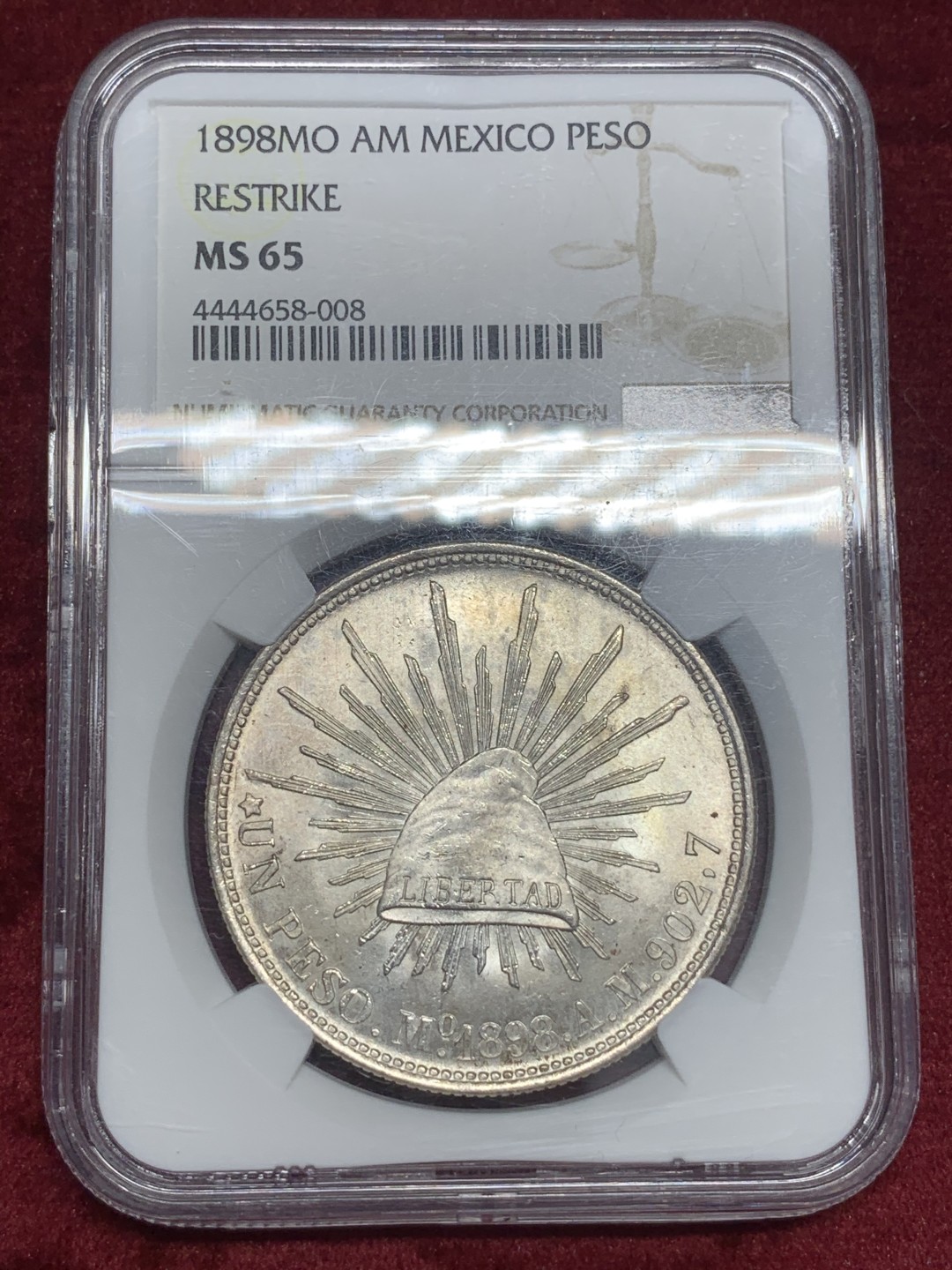 《竞宝斋》中天佳节（端午节特拍）6月12日-周日-第64场 NGC MS65  1898年 墨西哥 直边鹰洋银元 炫目光芒 难得状态 后铸版