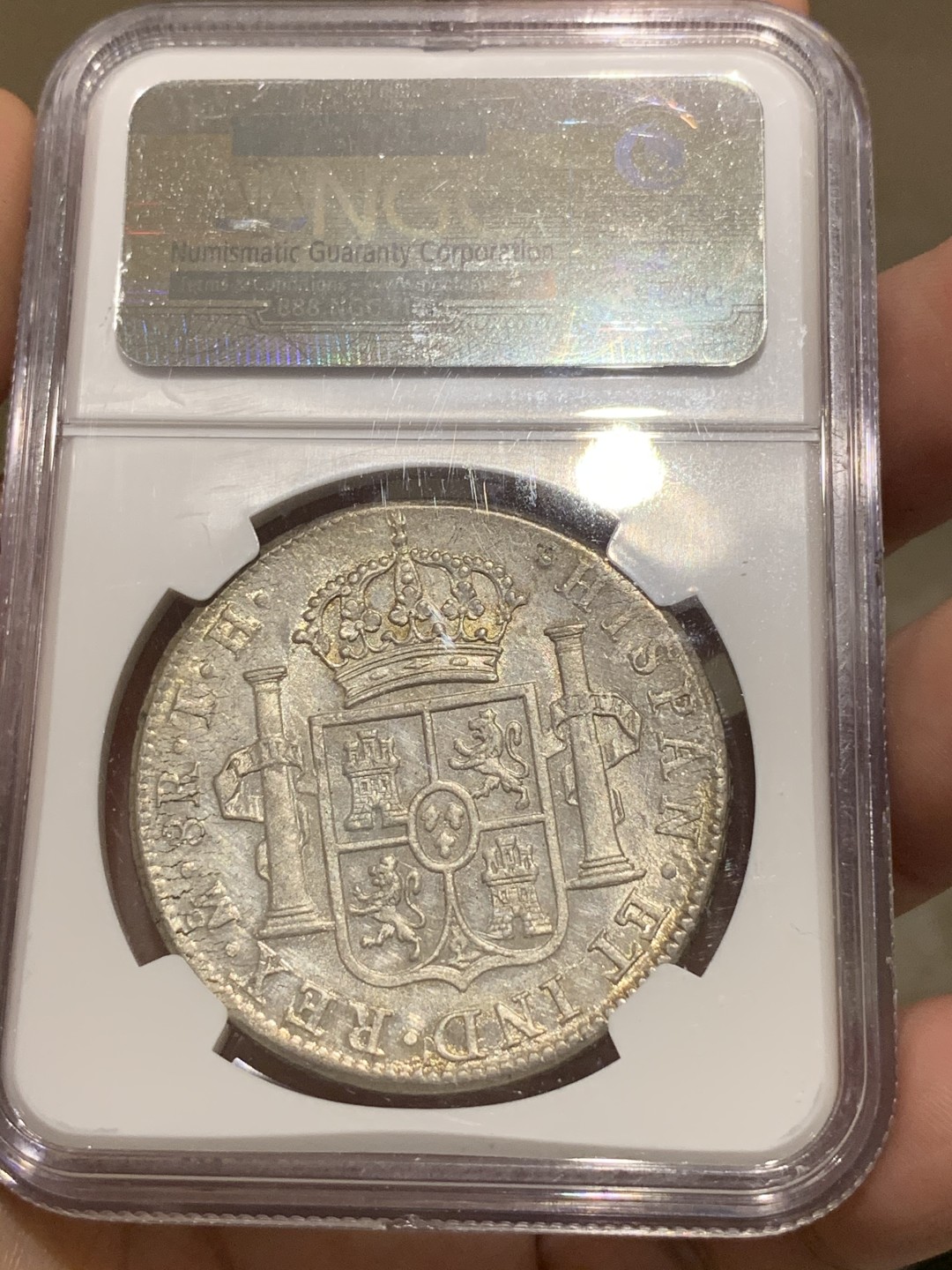 《竞宝斋》中天佳节（端午节特拍）6月12日-周日-第64场 NGC MS62 墨西哥 1805年 卡四双柱 8瑞斯 Narrow Date 镜面底板 双面全深打