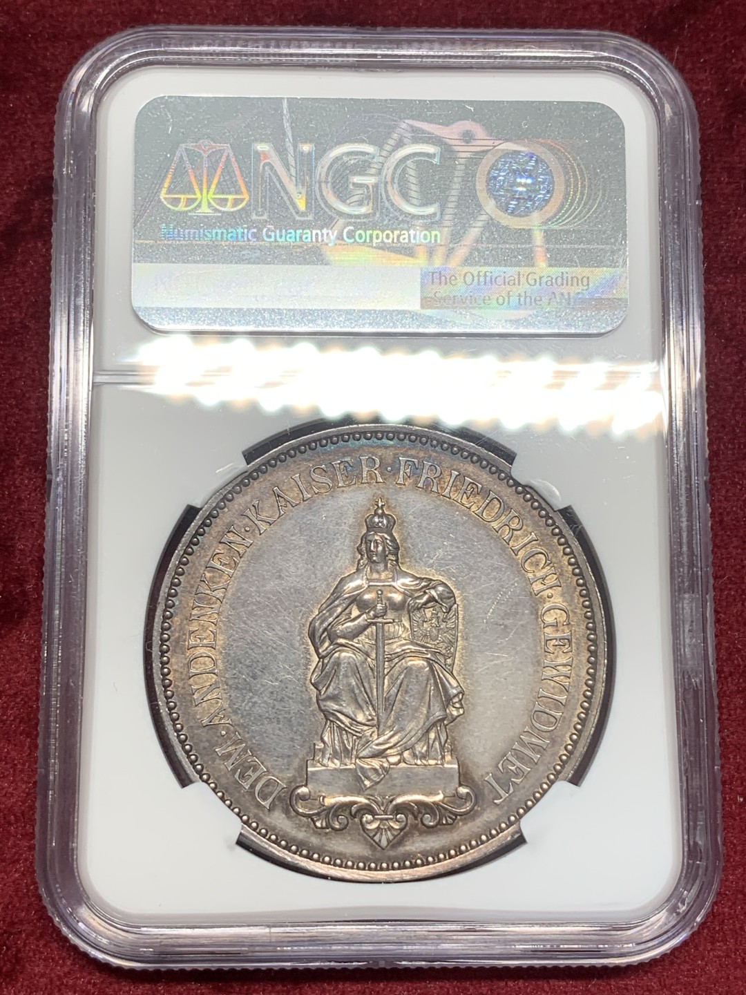 《竞宝斋》中天佳节（端午节特拍）6月12日-周日-第64场 NGC MS61 德国1888年 腓特烈三世逝世 日耳曼妮娅 纪念大银章 41MM 32克 首见   和1888三皇5马克绝配