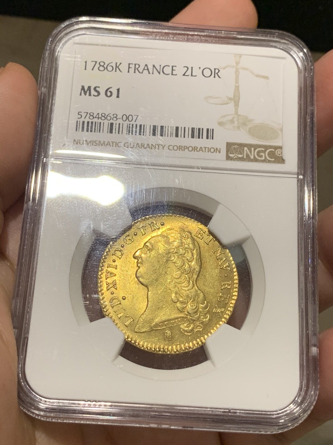 《竞宝斋》中天佳节（端午节特拍）6月12日-周日-第64场 NGC MS61 1786年法国路易十六2金路易 深打无减重，在同期法国币中非常难得，同分中的战斗机，15.3克，917金