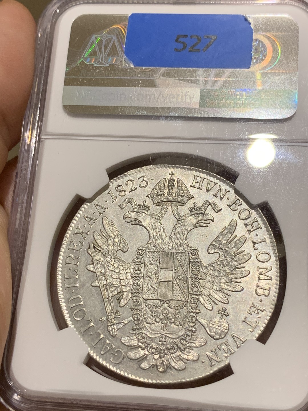 《竞宝斋》中天佳节（端午节特拍）6月12日-周日-第64场 NGC-MS62 奥匈帝国 1823-C 弗朗茨一世泰勒 N/P 唯一冠军分 鹰面浮雕细腻 底板完好 收藏级高分