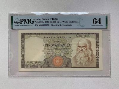 【Blue Auction】✨世界纸币精拍第191期【精】 - 意大利 1970年50000里拉 经典达芬奇 PMG64 无47