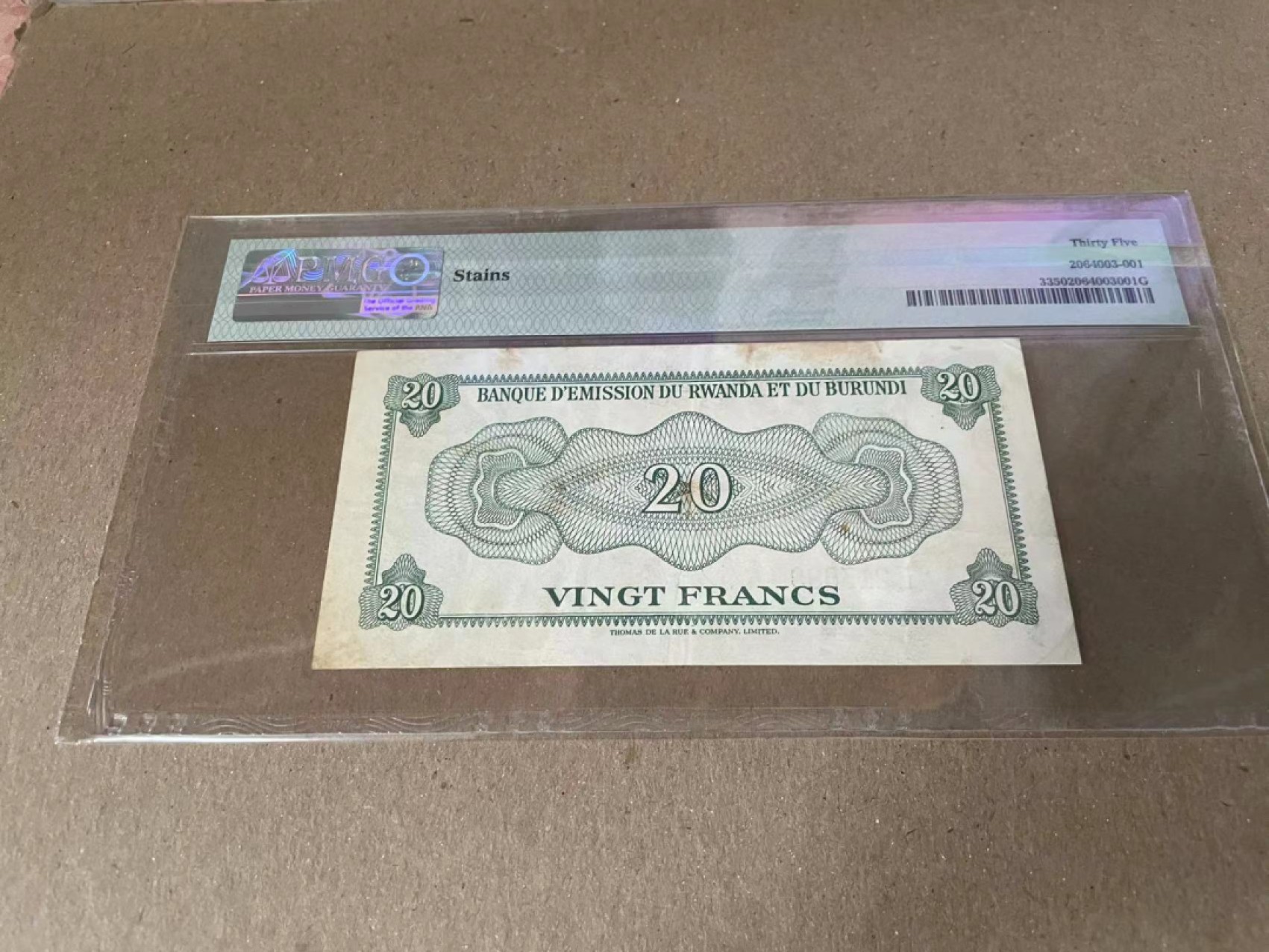 【Blue Auction】✨世界纸币精拍第190期【精】 卢旺达-布隆迪 早期 p3 1960年20法郎 PMG35鳄鱼钞 稀少