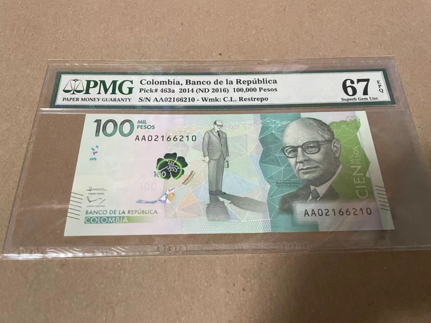 【Blue Auction】✨世界纸币精拍第192期——大蚂蚁&大胡子 【AA冠无47】哥伦比亚 2014年10万比索 PMG67EPQ 