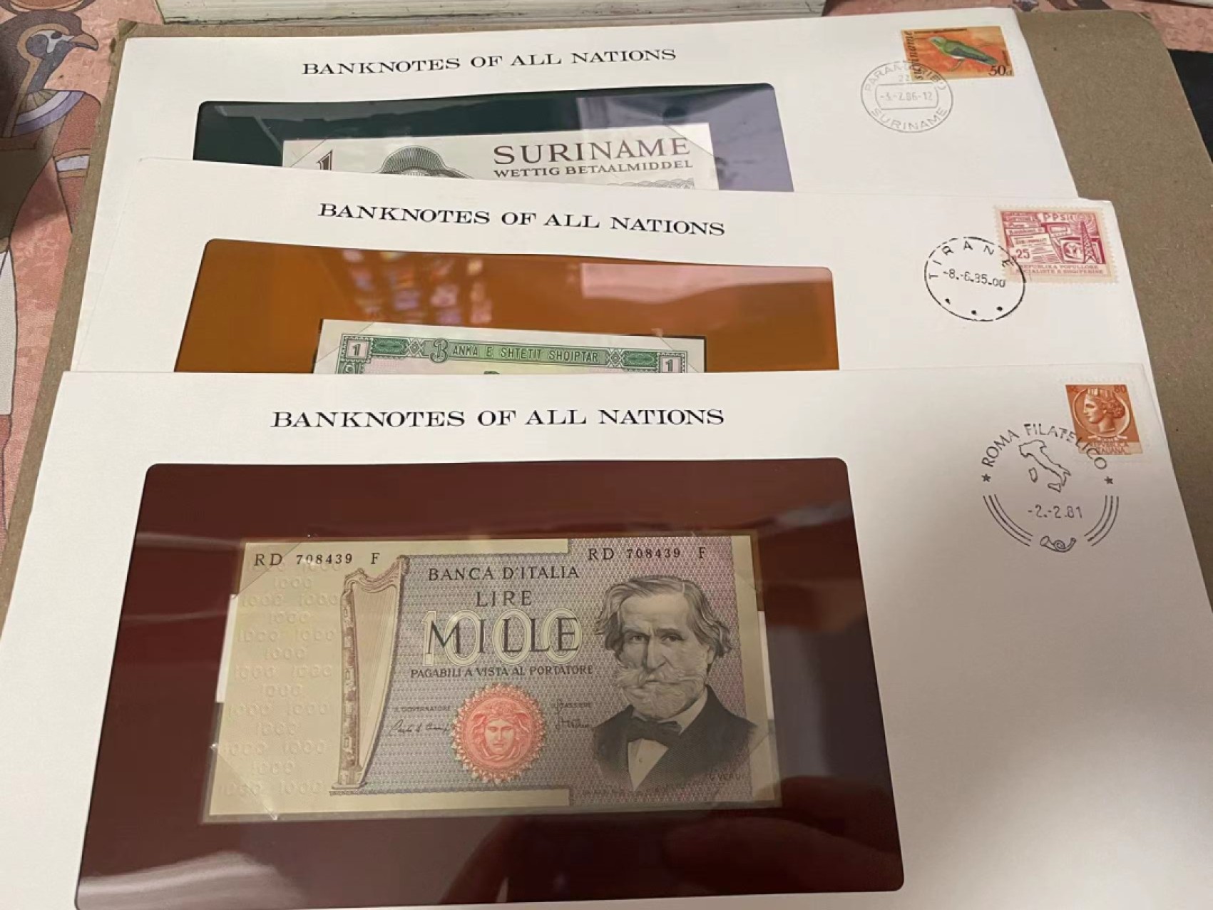 【Blue Auction】✨世界纸币精拍第192期——大蚂蚁&大胡子 【一组3张】意大利、苏里南、阿尔巴尼亚邮币封一组（外包装可能有瑕疵）