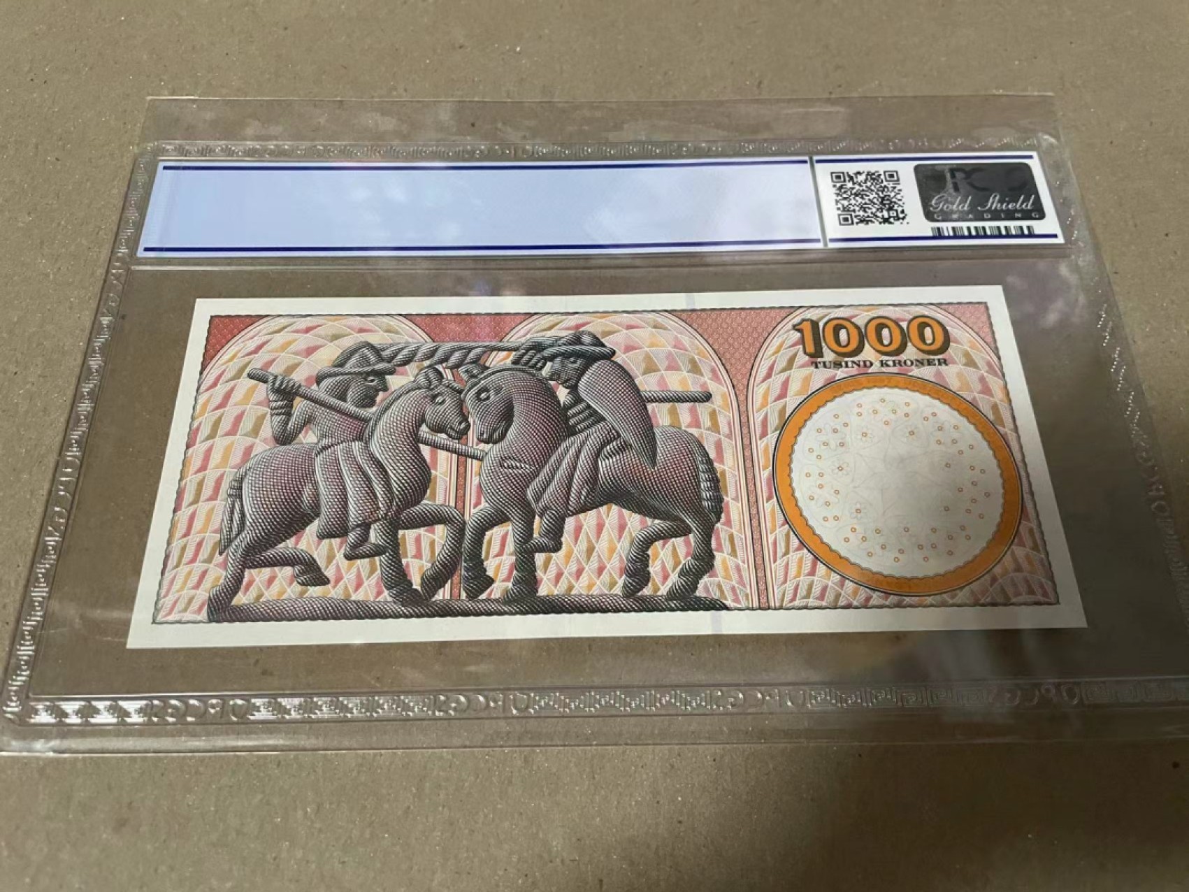 【Blue Auction】✨世界纸币精拍第192期——大蚂蚁&大胡子  丹麦 浮雕版 1998年 1000克朗 p59a PCGS68EPQ 高分 最高值