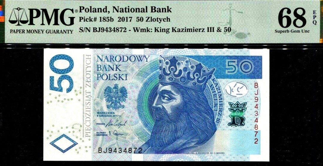 【Blue Auction】✨世界纸币精拍第192期——大蚂蚁&大胡子 波兰 2017年50扎罗提 PMG68EPQ 超高分