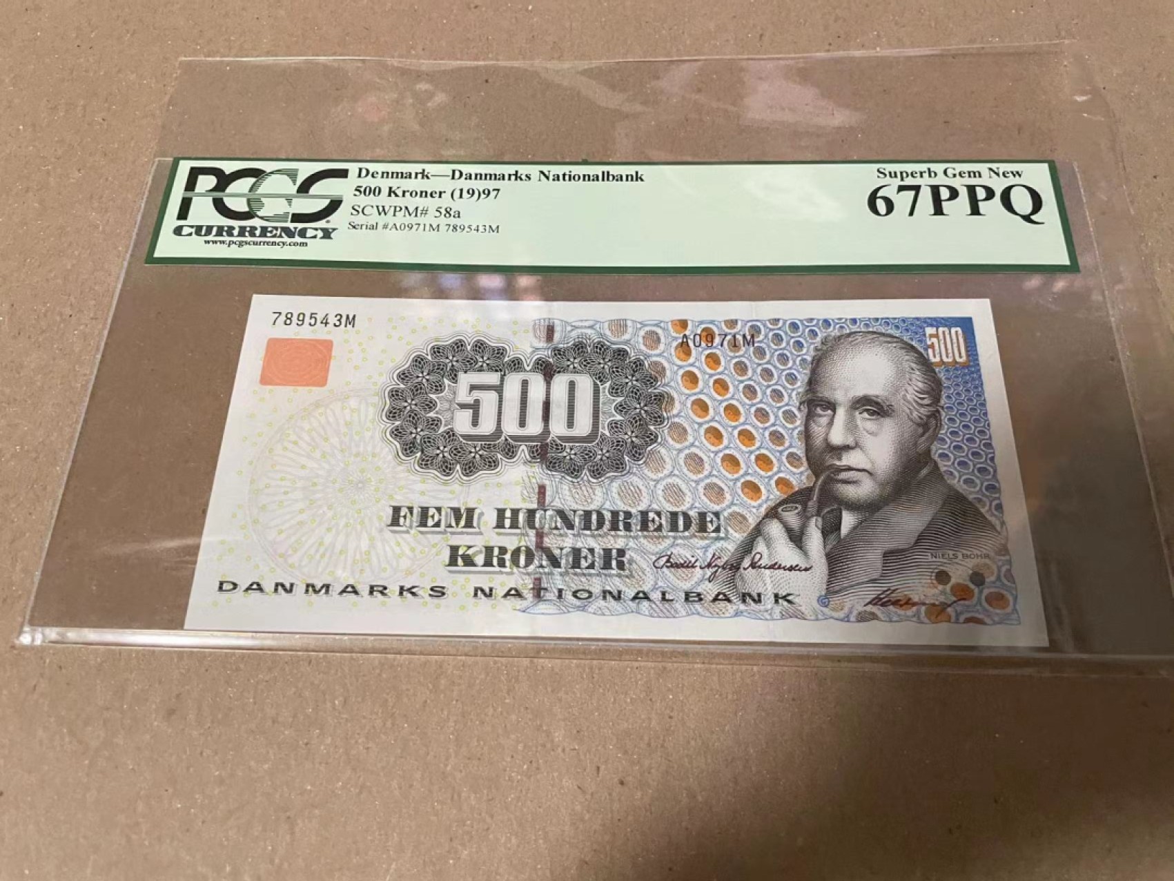 【Blue Auction】✨世界纸币精拍第192期——大蚂蚁&大胡子 丹麦 浮雕版 1997年 500克朗 p58a PCGS67EPQ 高分  